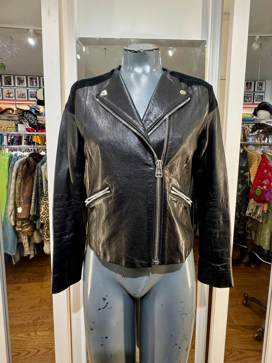90's Black Biker Style Jacket By Lavin En Blue – Hamlets Vintage