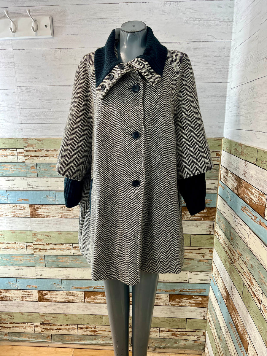 90’s Black & White Herringbone A line Coat By Miss New York Hamlets