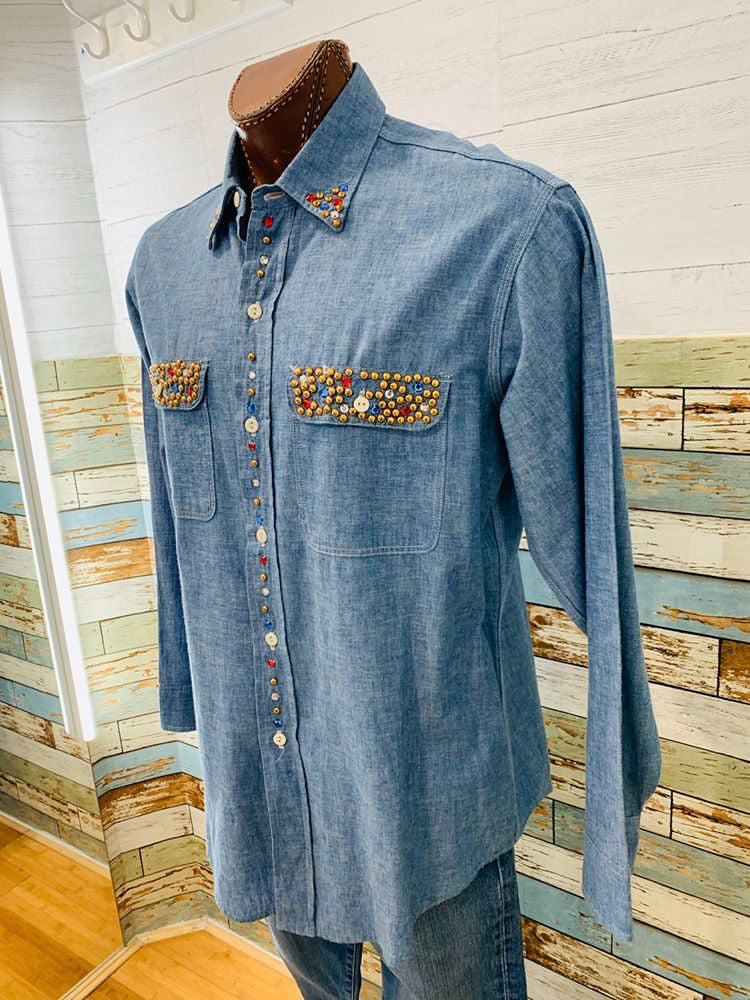 80s - Denim With Studs Long Sleeve Shirt - Hamlets Vintage