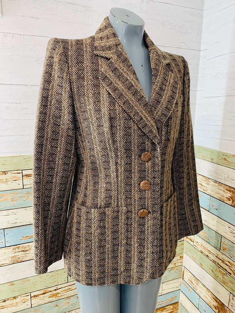 00s - Yves Saints Laurent Brown & Grey Wool | Blazer - Hamlets Vintage