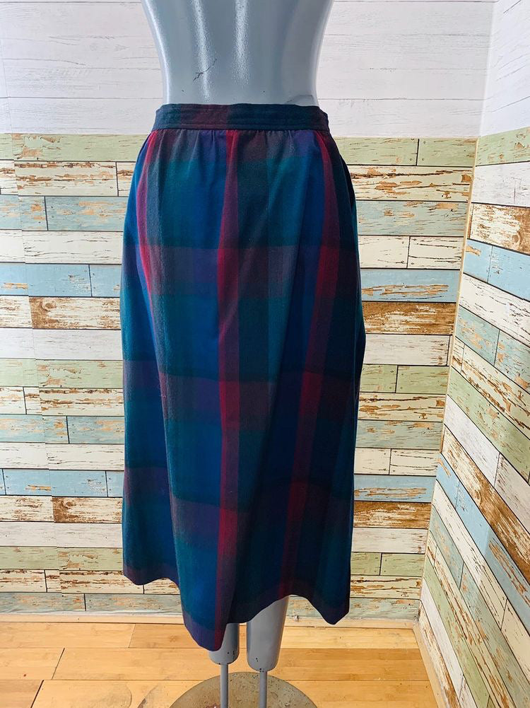 80’s High Waisted Tartan Wool Skirt  By Allen Bernand Sport - Hamlets Vintage