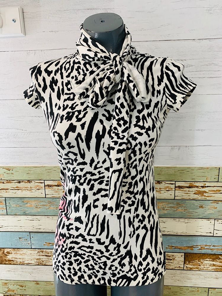 00s - D&G Zebra Bow Print | Cap Sleeve Top - Hamlets Vintage
