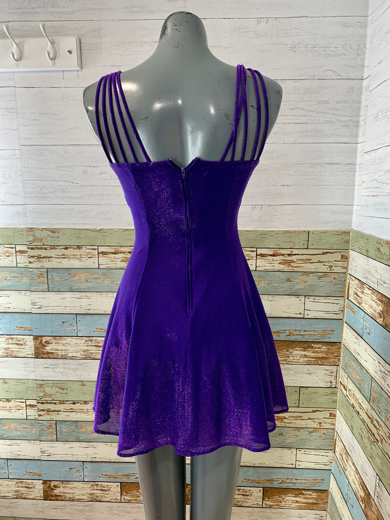 90’s Purple Shimmer Fit and Flare Mini M Dress - Hamlets Vintage