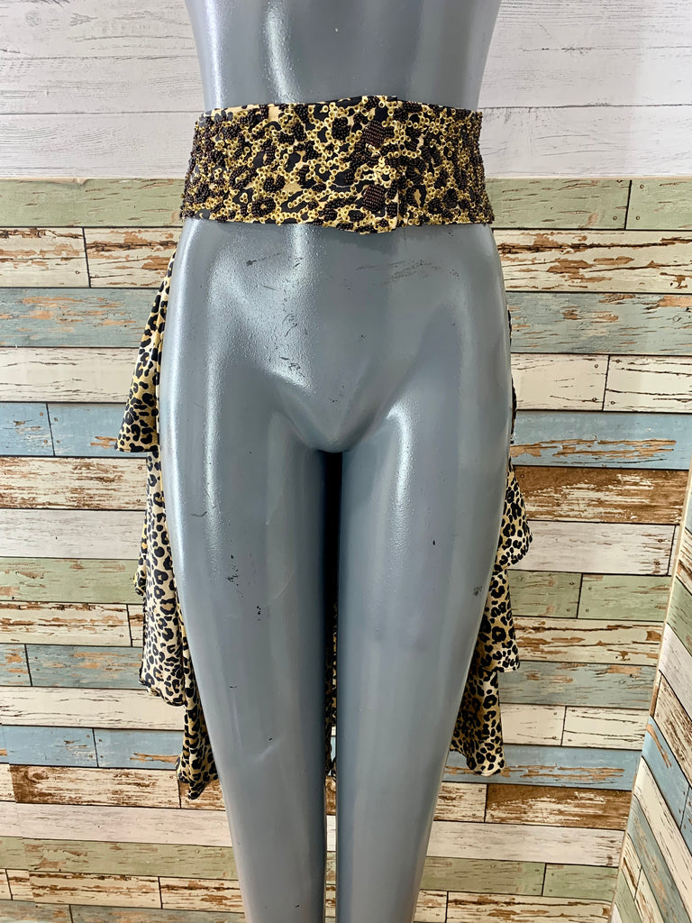 00’s Leopard Print Layered Ruffle Tail Beaded Belt - Hamlets Vintage