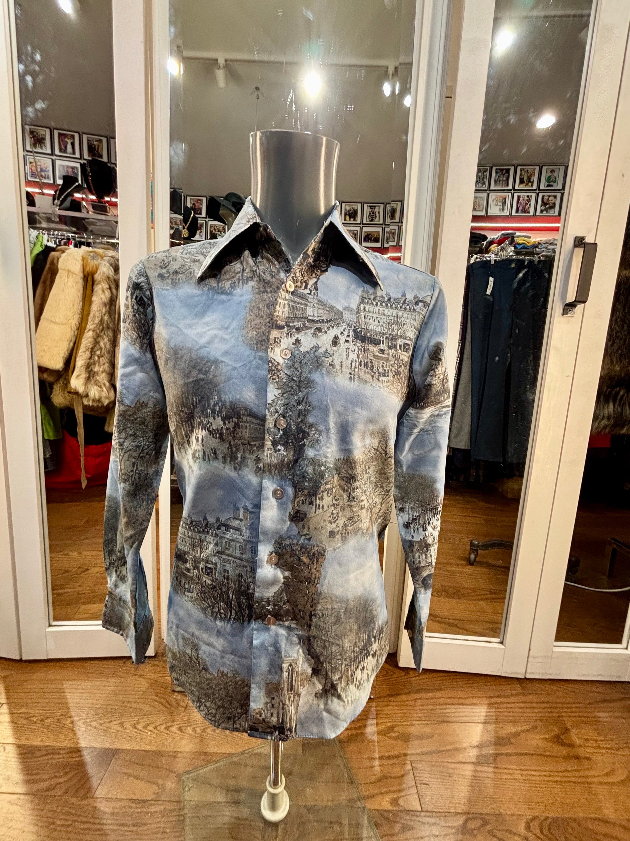 Chemise Vintage Homme Années 80/90 – Graphique Colorée – Taille L – Manches Courtes