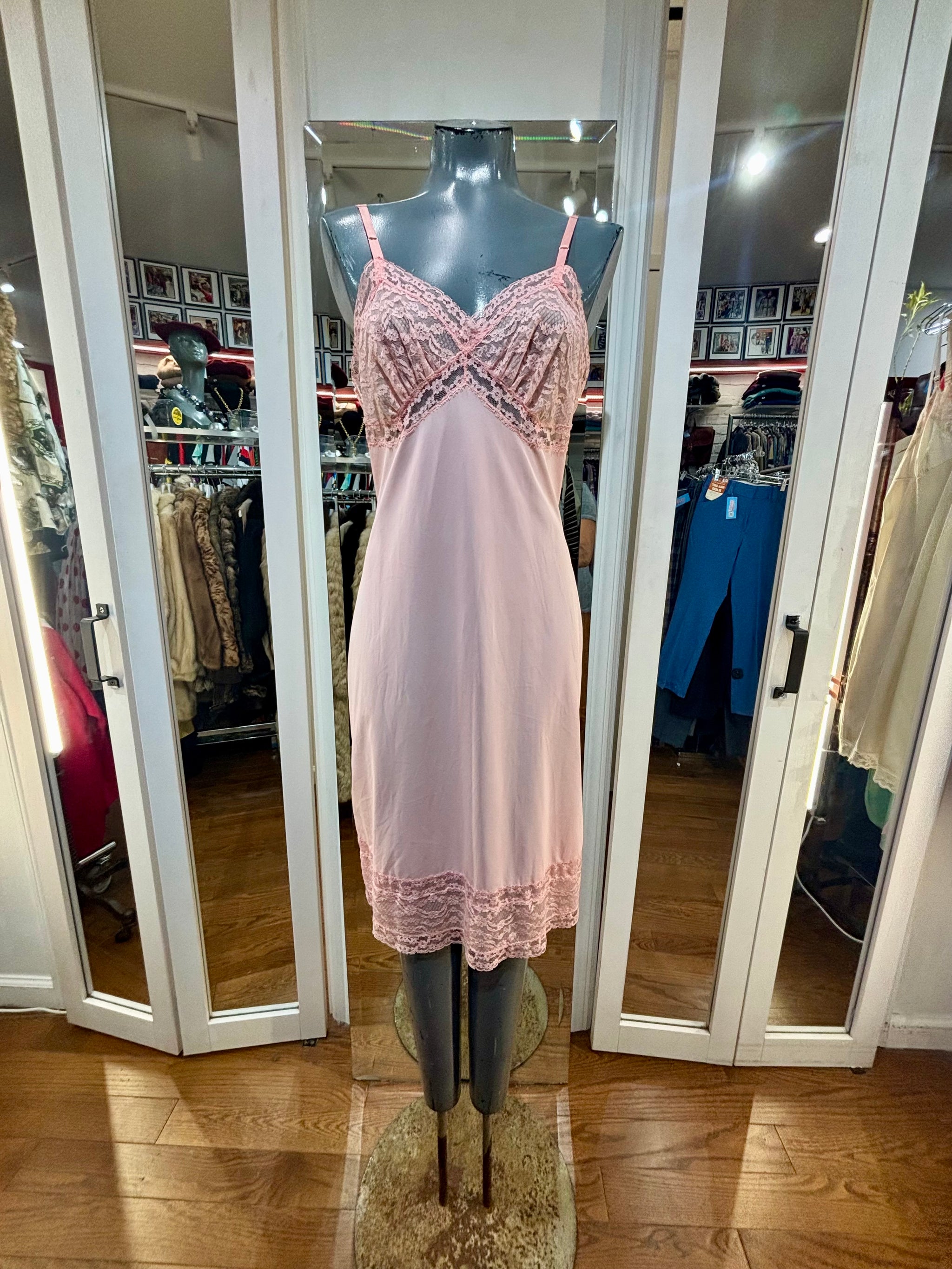 60's Light Pink Slip Dress With Lace Detailing By Rokernick – Hamlets  Vintage