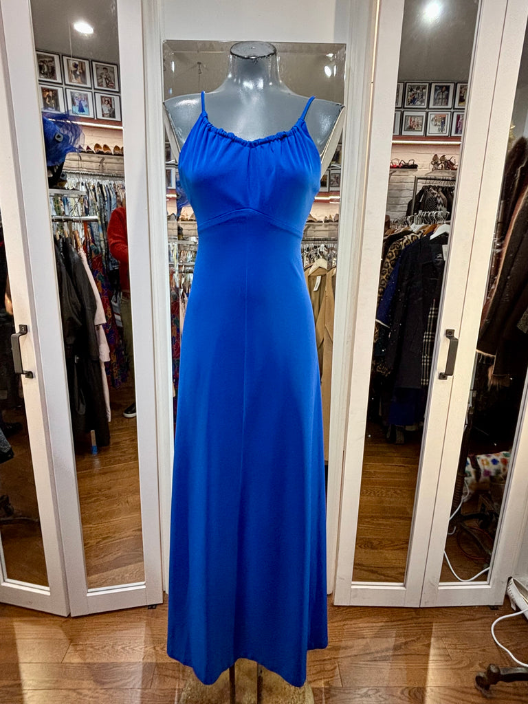70's Royal Blue Spaghetti Strap Maxi Dress Hamlets Vintage 70's Royal Blue Spaghetti Strap Maxi Dress Hamlets Vintage
