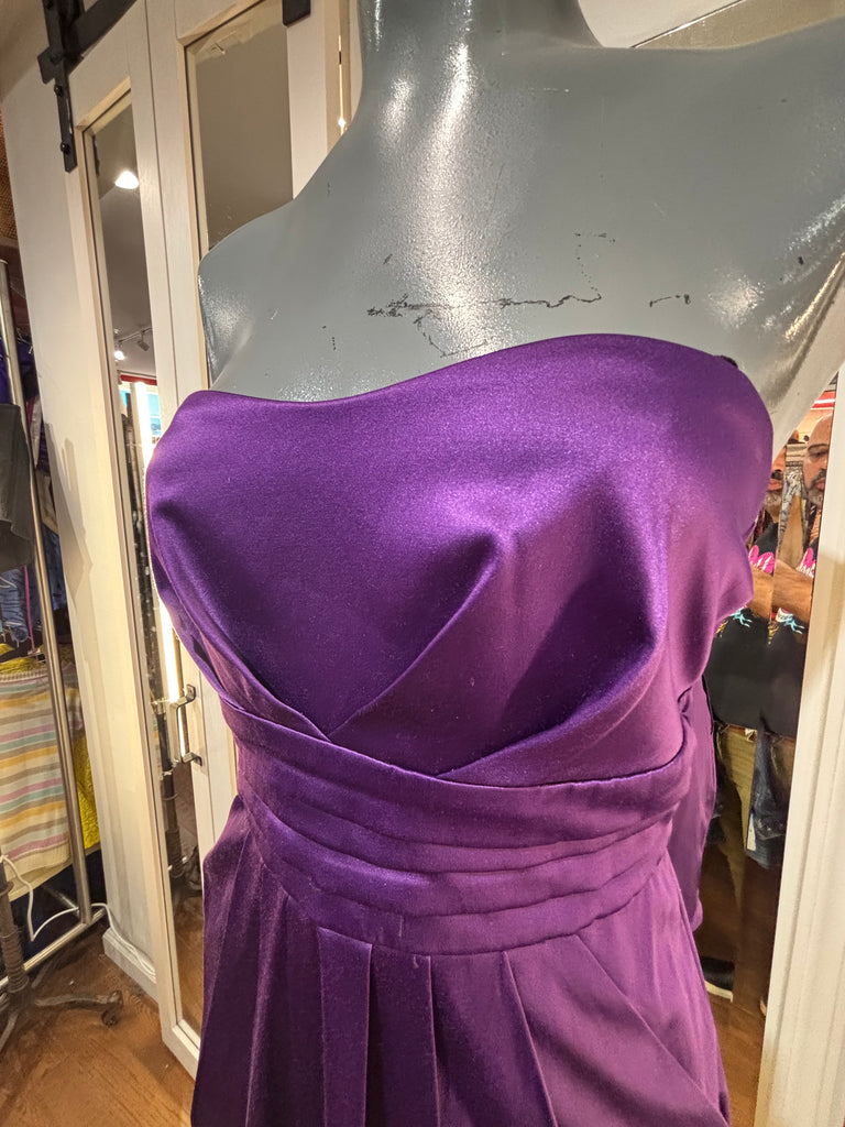 00’s Purple Strapless Mini Dress with Feathers - Hamlets Vintage