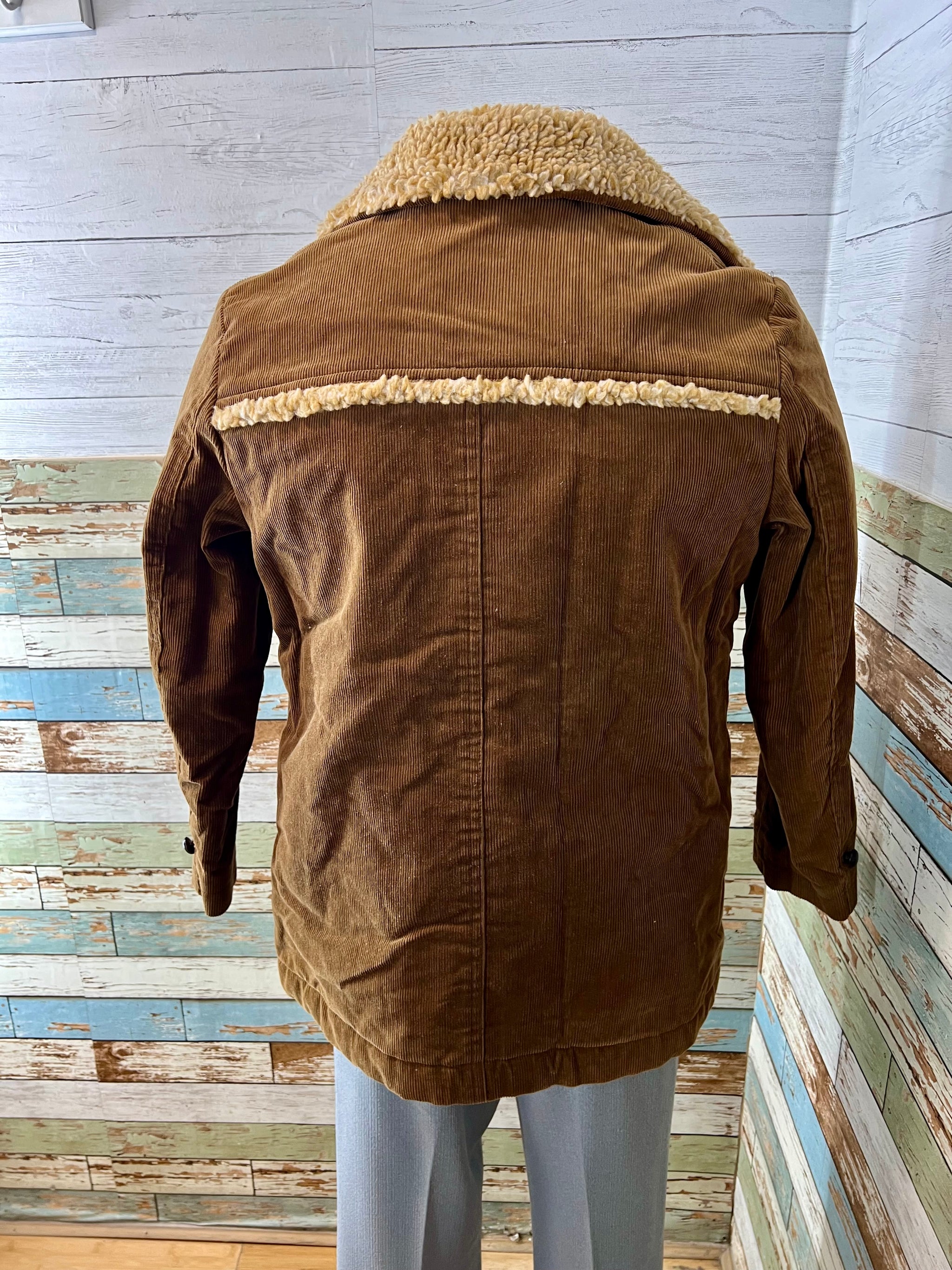 70's Brown Corduroy Western Coat With Faux Shearling Lining