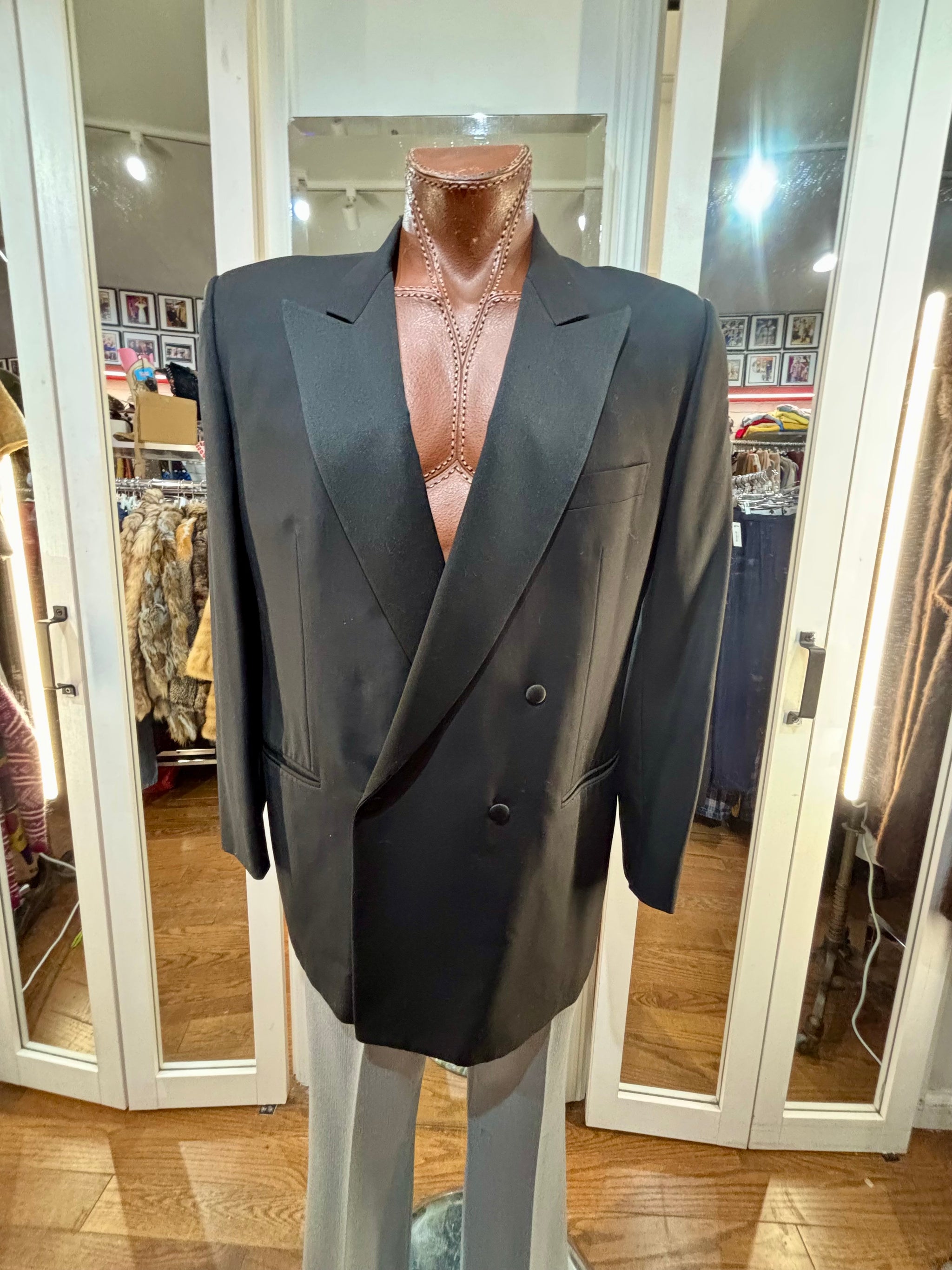 80's Black Double Breasted Tuxedo Blazer By Ermenegildo Zegna