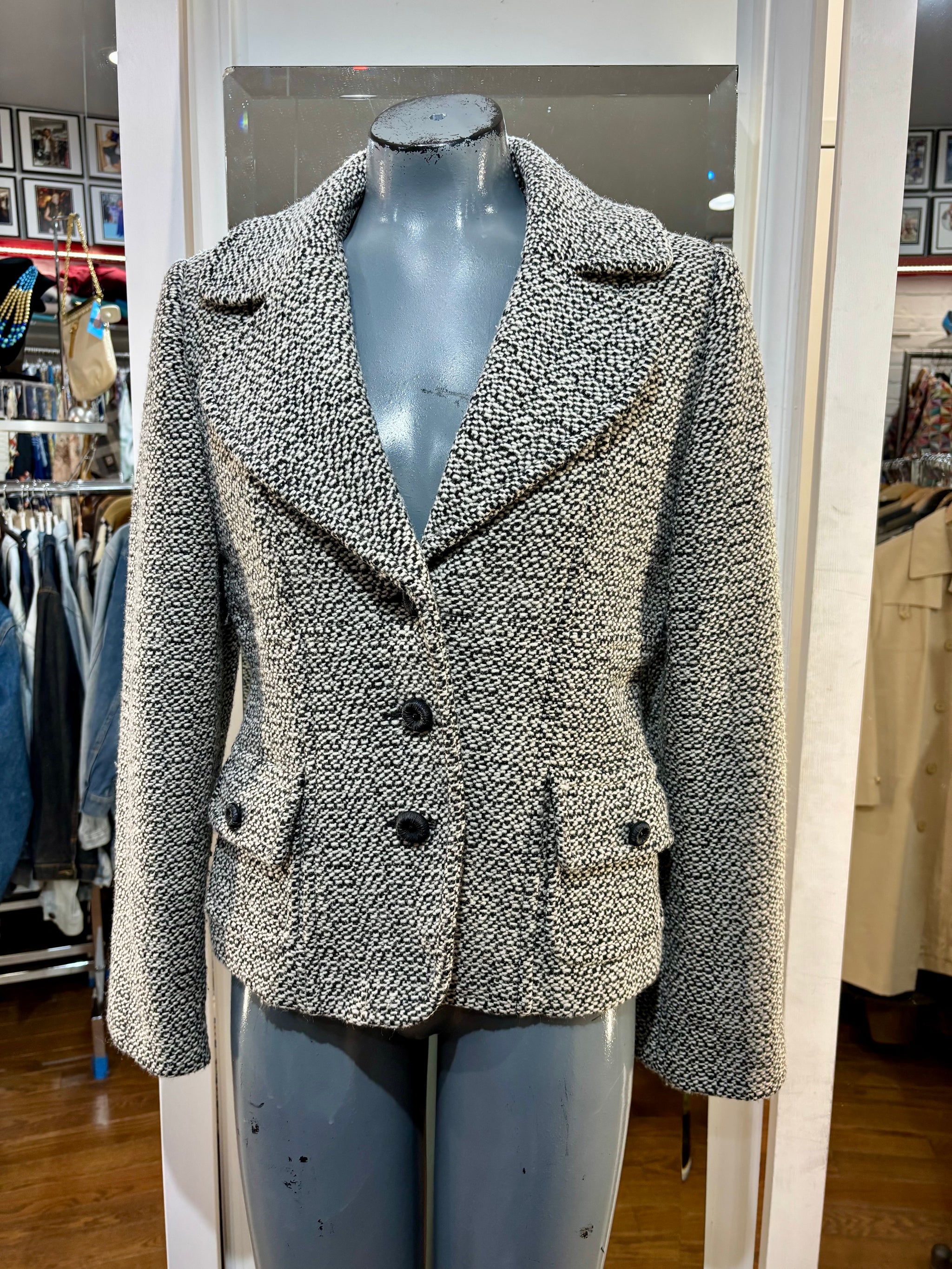 Veste Blazer Tartan Vintage Années 70 - Taille M Gris - Style BCBG & Rétro