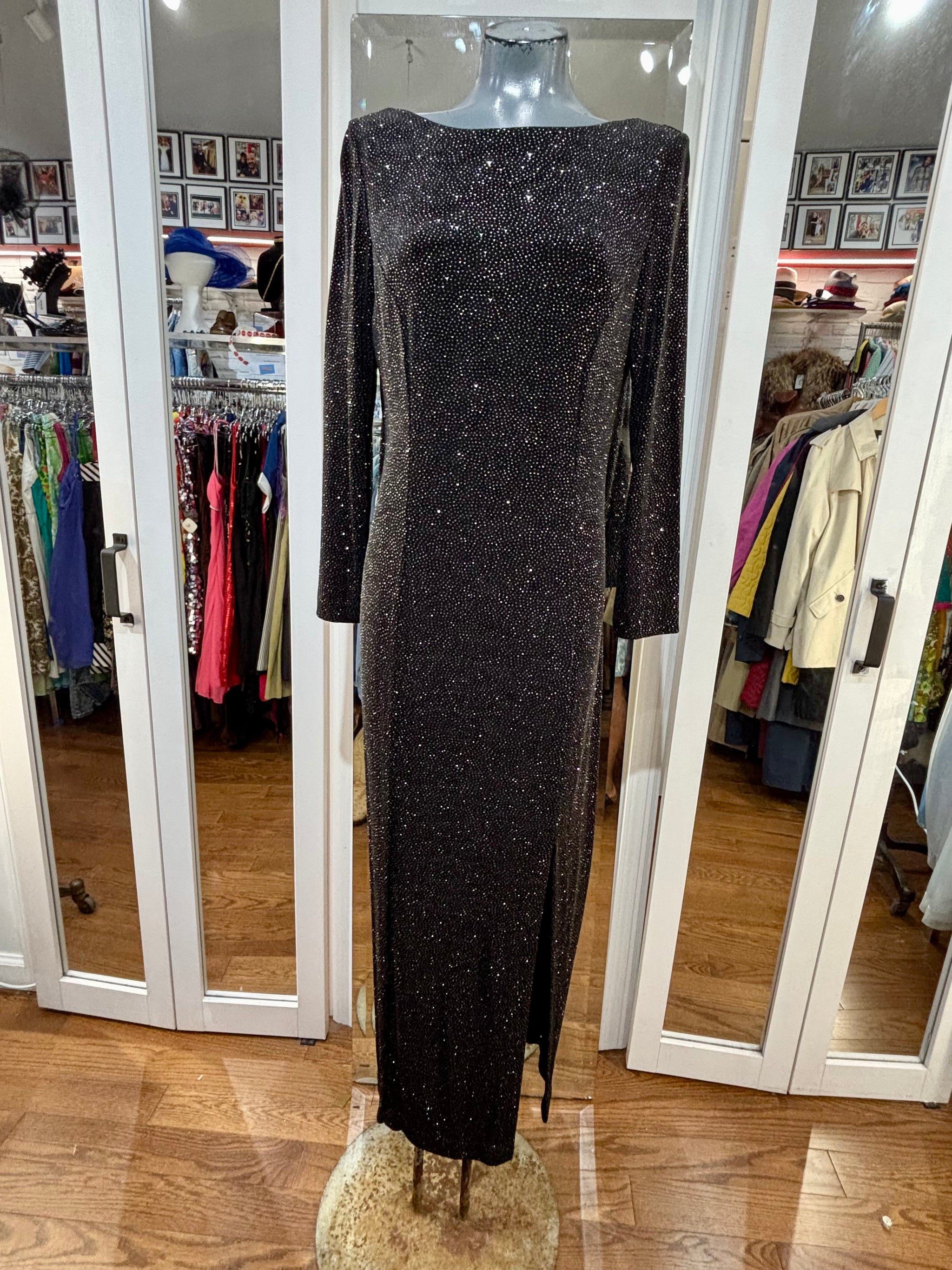 90's Black And Silver Lurex Maxi Party Dress By Jessica Howard Hamlets Vintage 90's Black And Silver Lurex Maxi Party Dress By Jessica Howard Hamlets Vintage