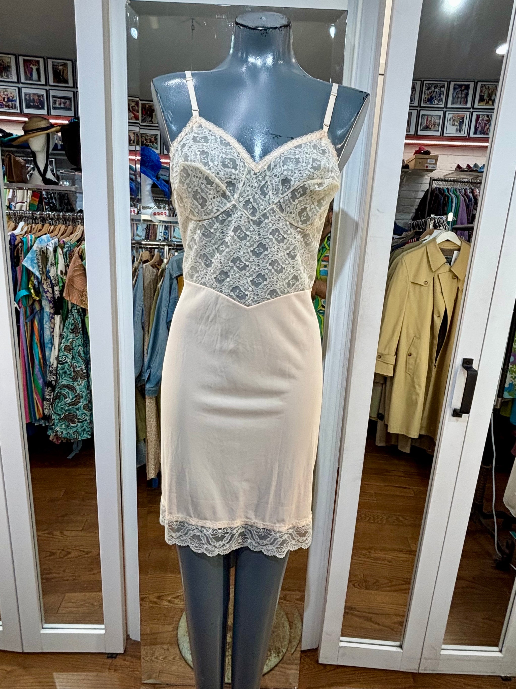 60's Cream Tan Slip Dress Featuring a Cream Tan Lace By Warner's – Hamlets  Vintage