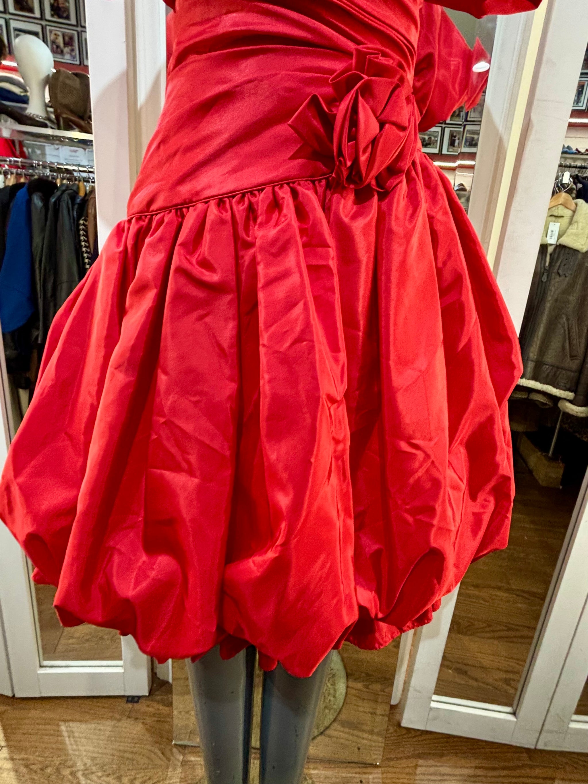 80s red dress 80s Party 30s style 80s red satin ruched dolman