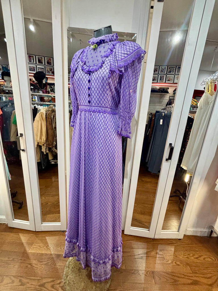 70's fashion maxi dresses Lilac Double Layer Edwardian Style Dress By Ein Pagels Model – Hamlets Vintage THEY ARE DESIGNED TO The Long Haul Jacket Metallic Floral Pay:12 Month Prepaid