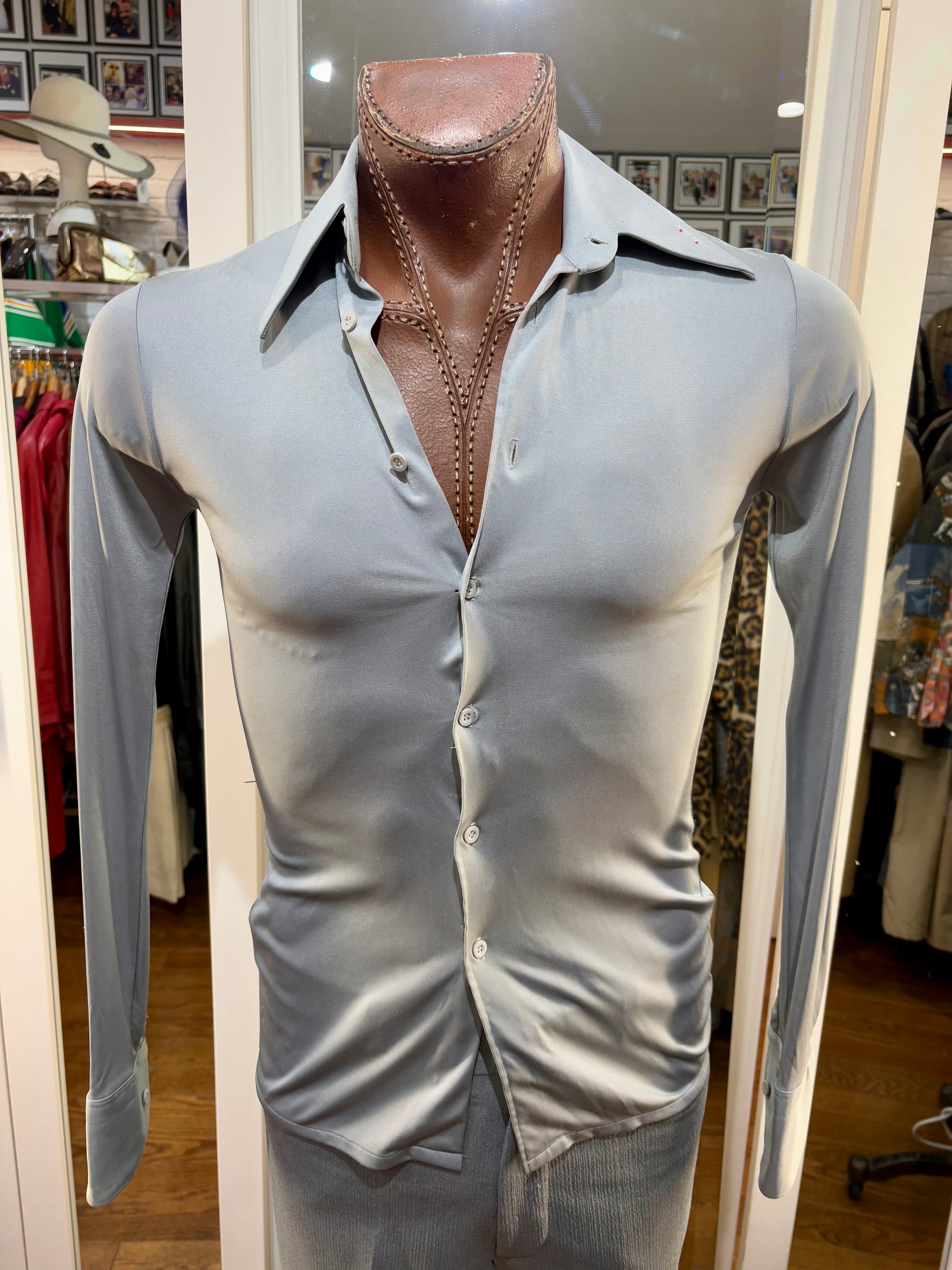 70's Light Gray Solid Disco Shirt By Nik Nik Hamlets Vintage 70's Light Gray Solid Disco Shirt By Nik Nik Hamlets Vintage