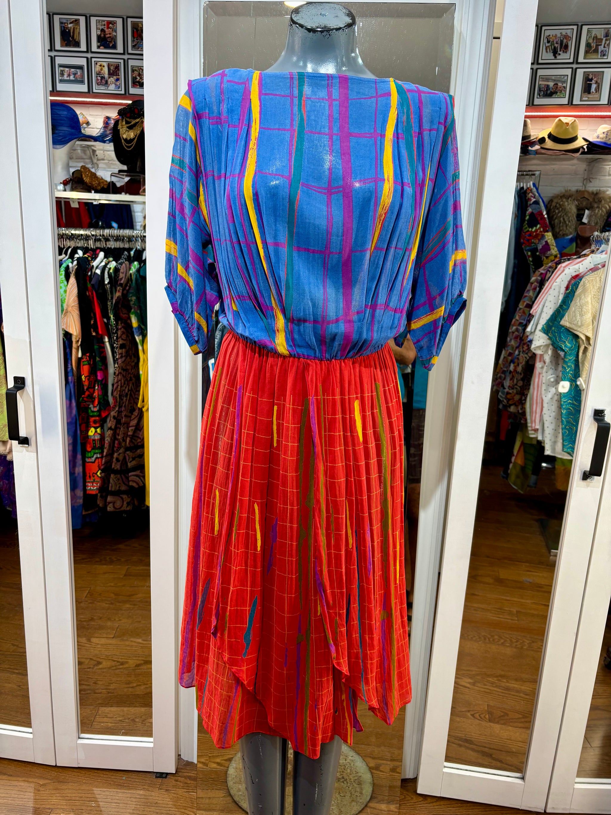 80s Red Color Block Cinch Waist Dress By Brigitte Weis Design 80s Red Color Block Cinch Waist Dress By Brigitte Weis Design