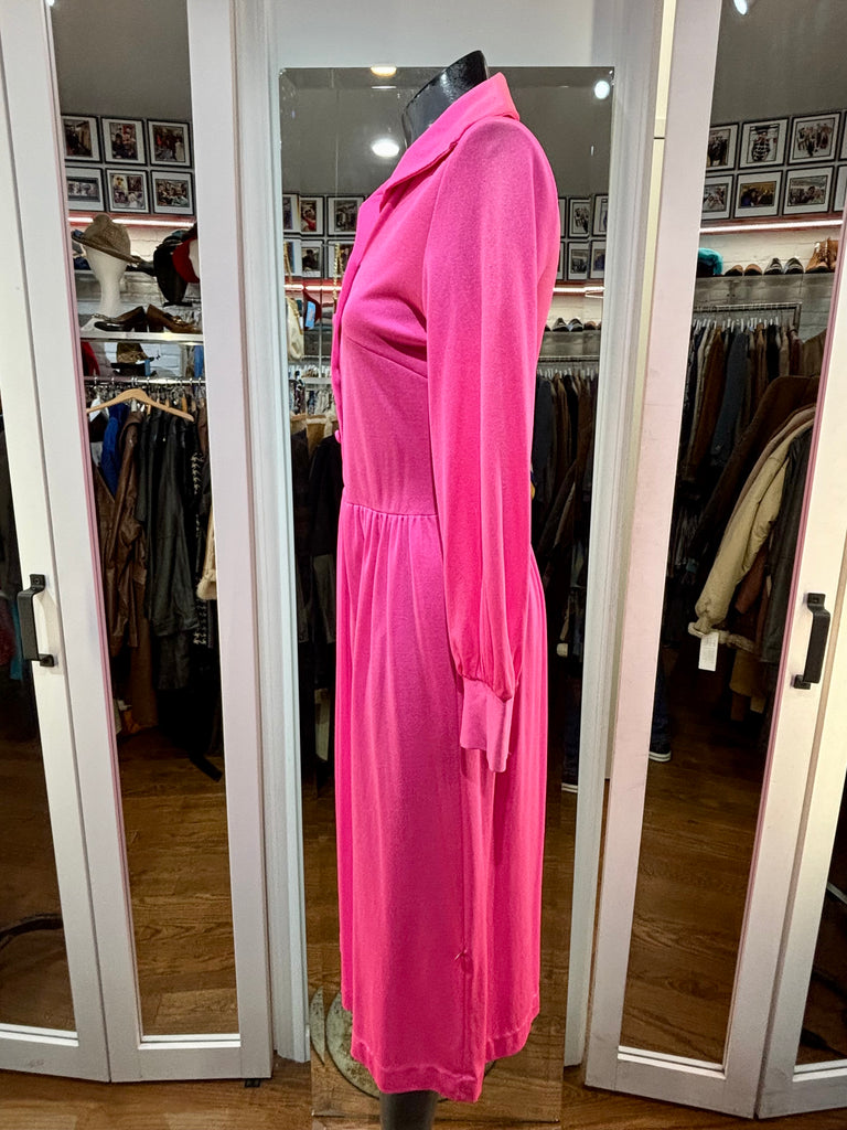 vintage pink long sleeve dress 70s Hot Pink Long Sleeve Dress