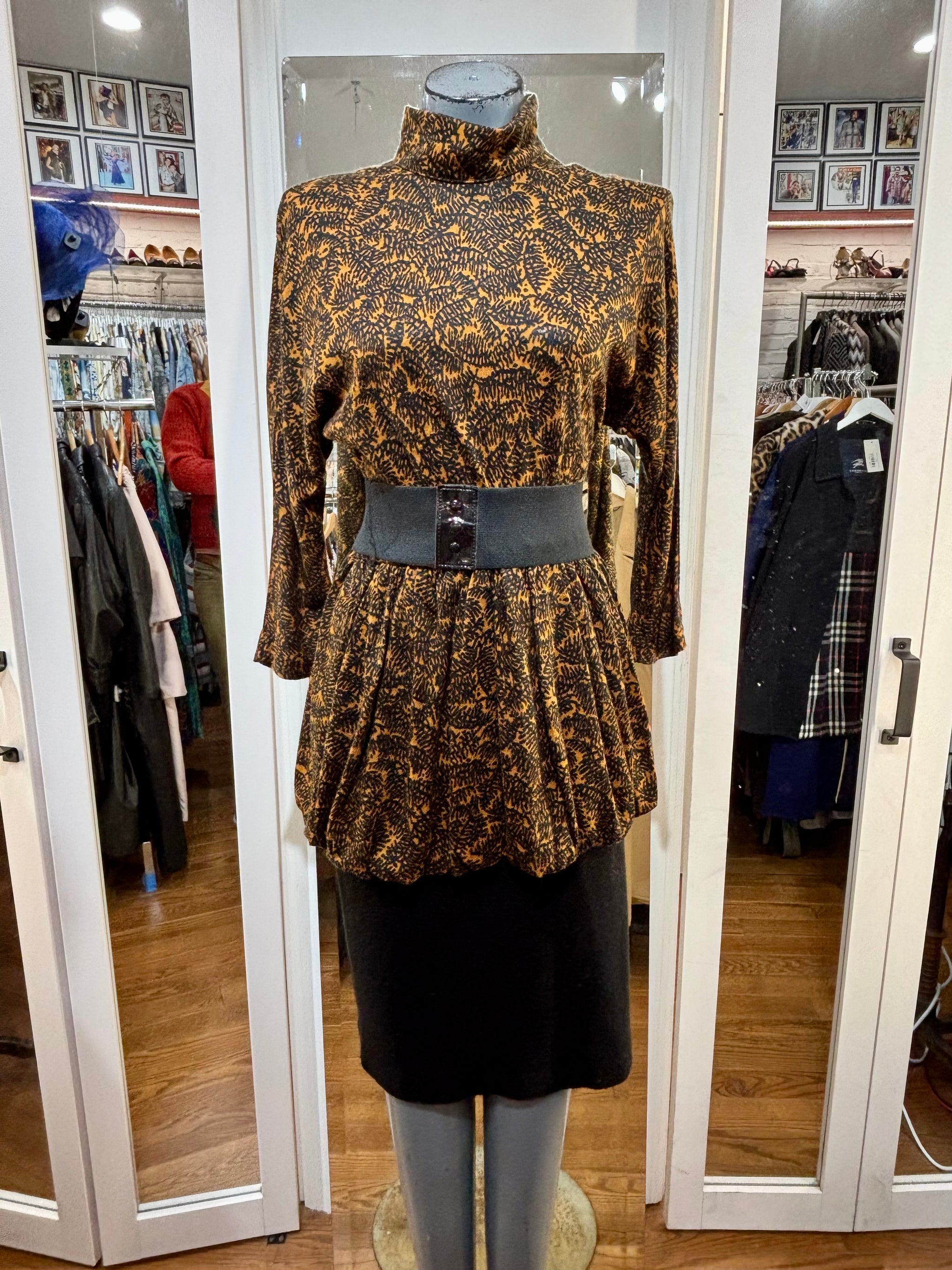 dark brown turtleneck dress 80’s Black & Brown Turtleneck Dress