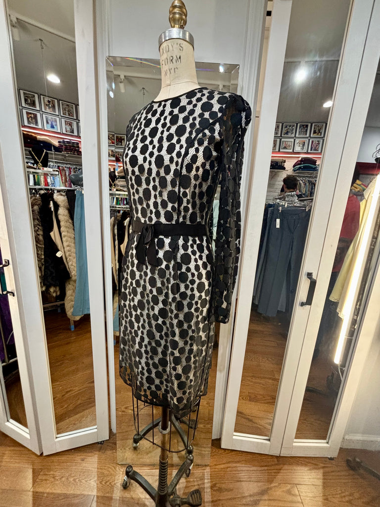 polka dot sheer sleeve dress Polka Dot Tulle Black Evening Dress with Sheer Long Sleeves HAREM's Brides