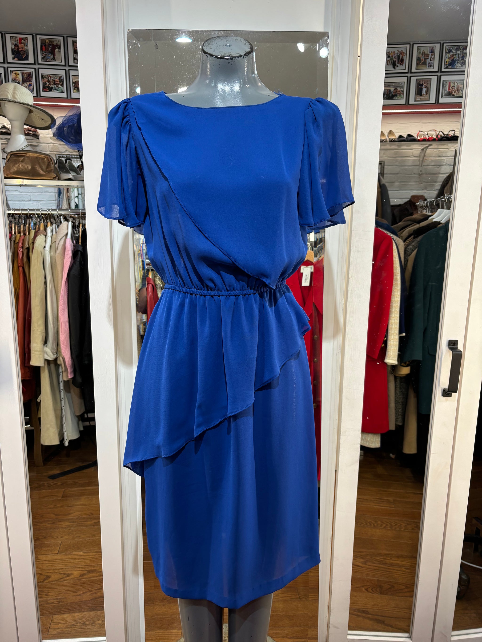 80's Royal Blue Ruffle Slibe And Waist Dress By Sheena Hamlets Vintage 80's Royal Blue Ruffle Slibe And Waist Dress By Sheena Hamlets Vintage