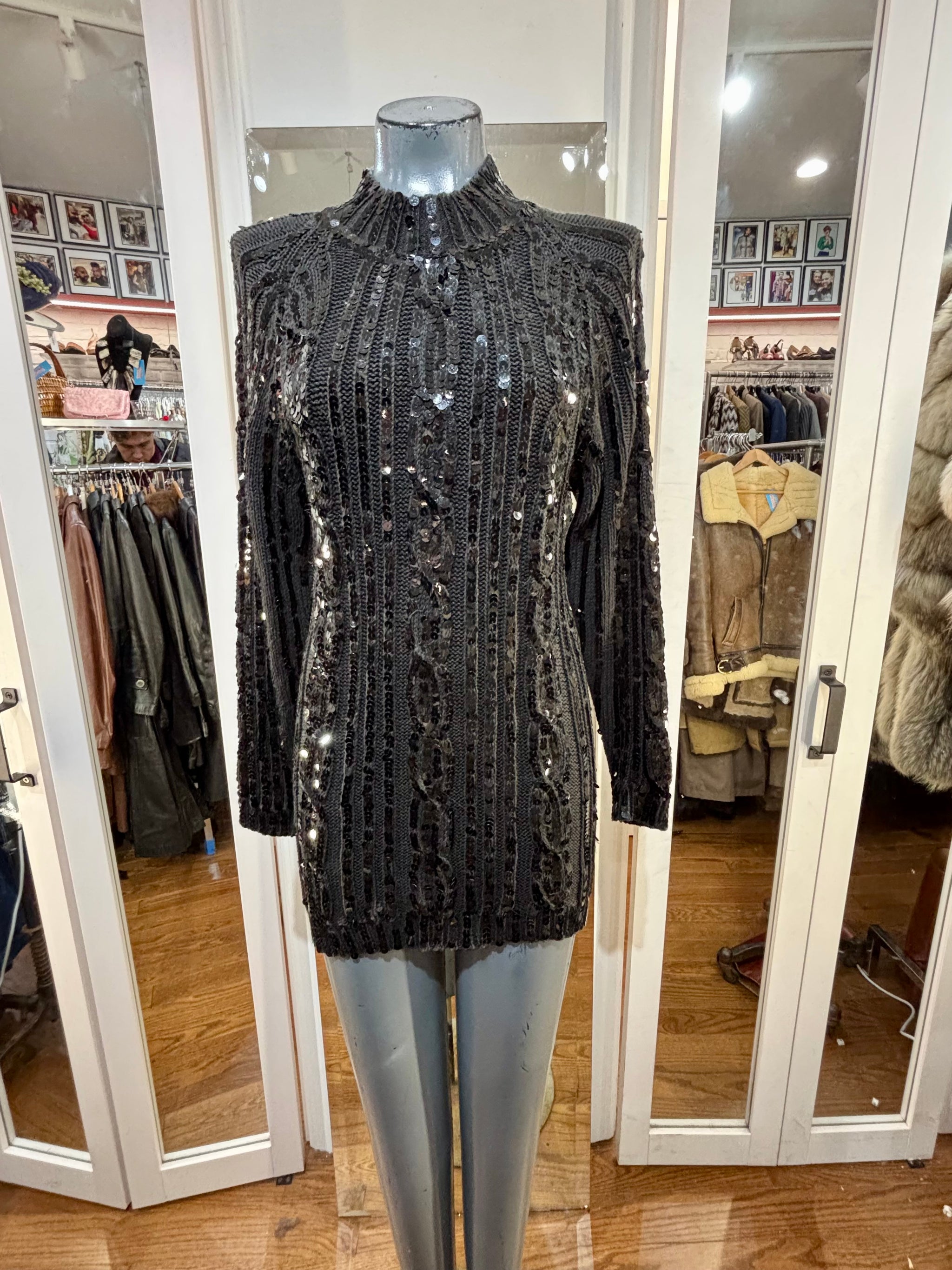 90's Black Knit And Sequins Long Dress By Tampa – Hamlets Vintage