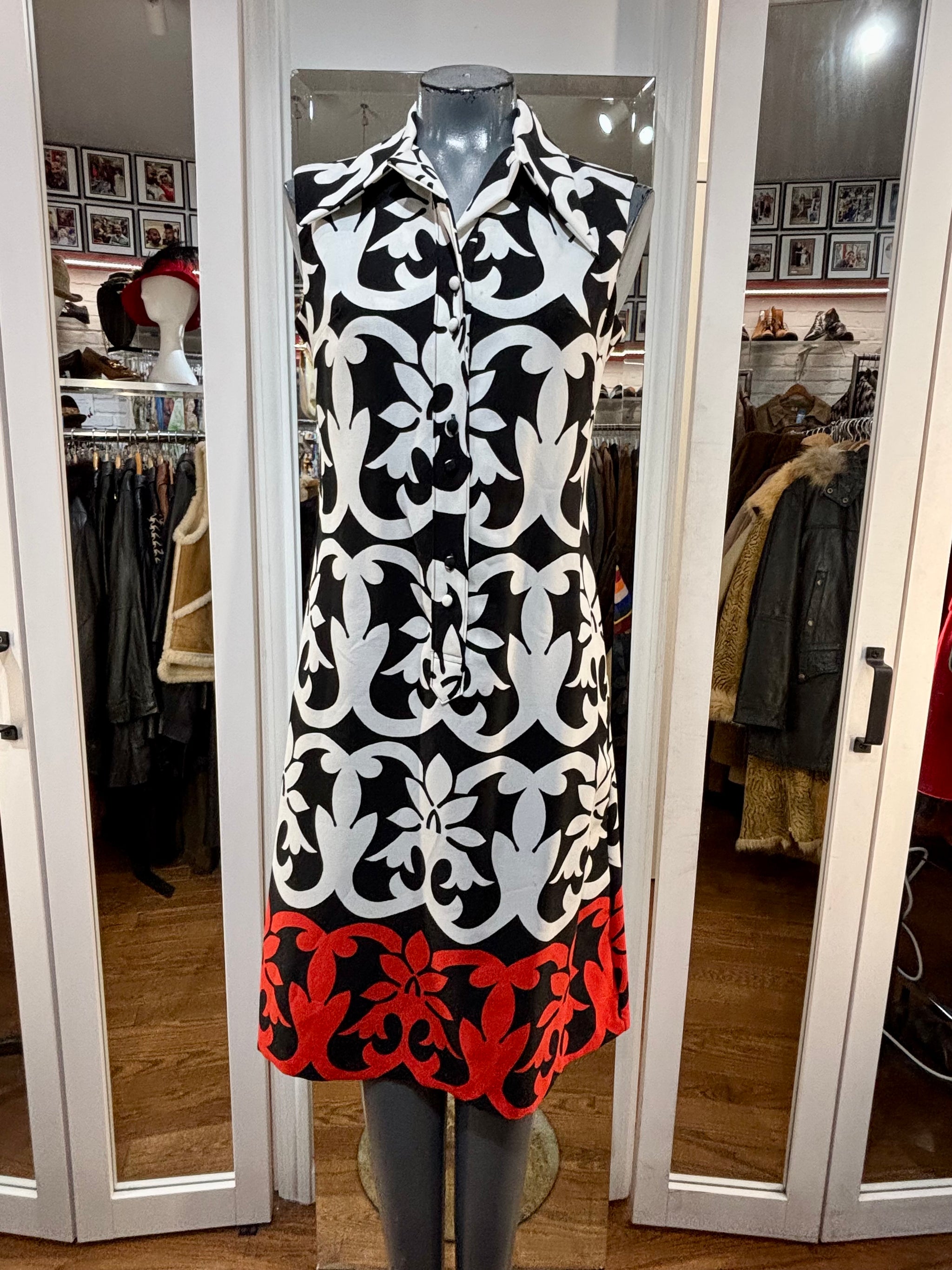 60's Black & White With Red Print Non Sleeve Dress By Lanvin Paris –  Hamlets Vintage