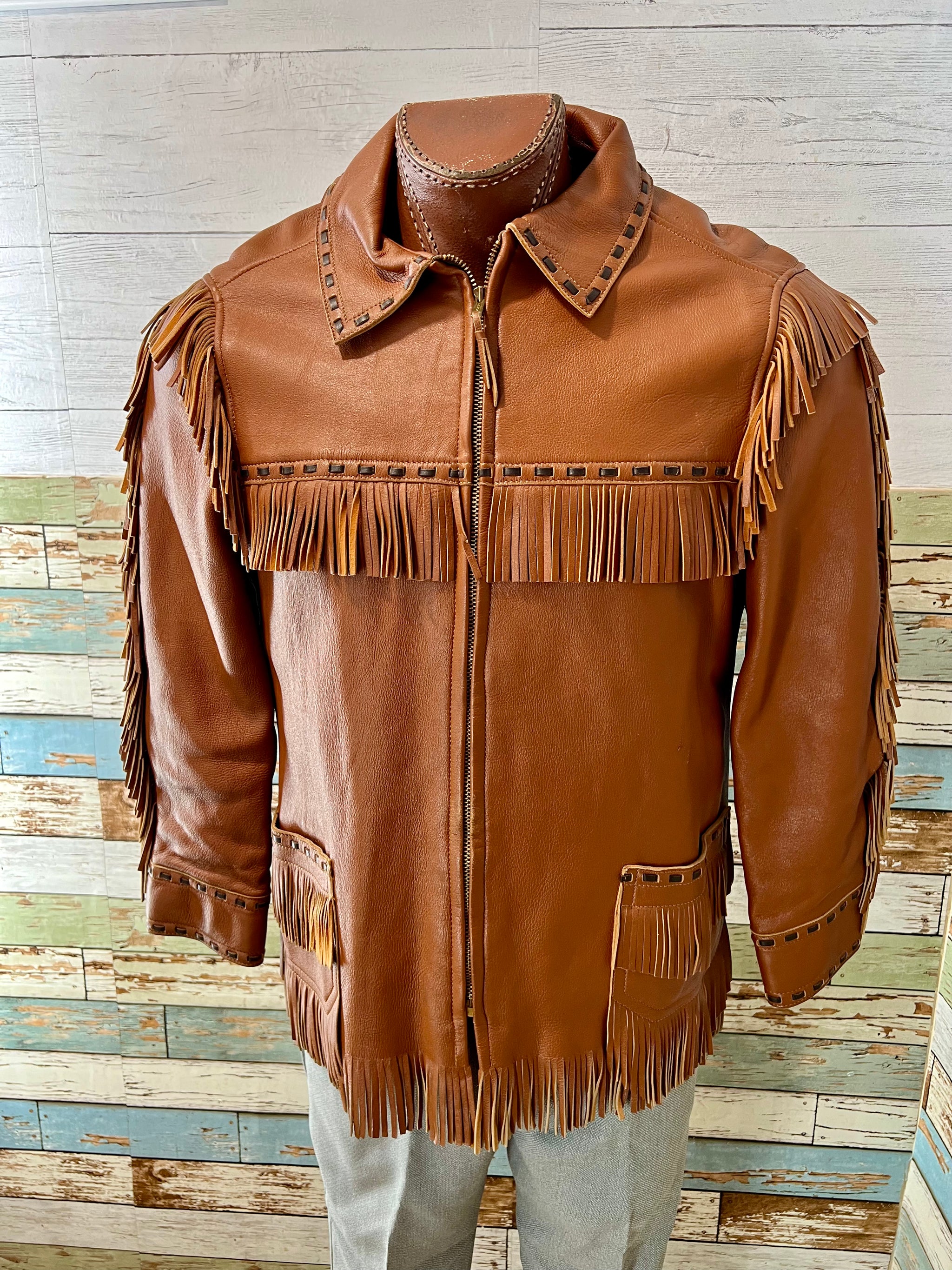 70's Brown And Black Fringe Leather Jacket By W. B. Place & Co
