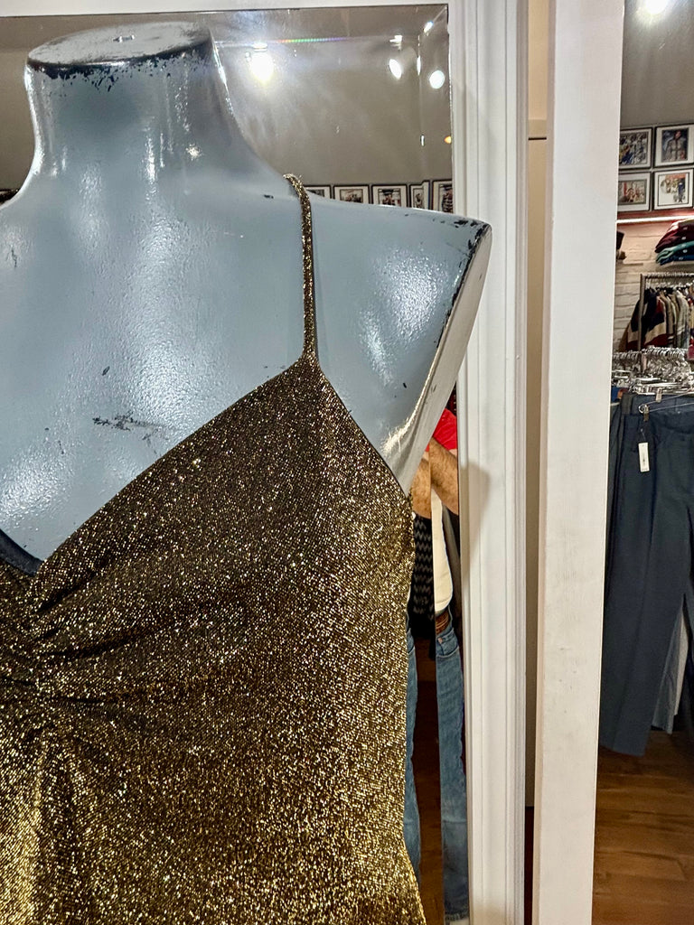 gold gogo dress 90's Bronze Lurex Strap By Girl – Hamlets Vintage evening prom