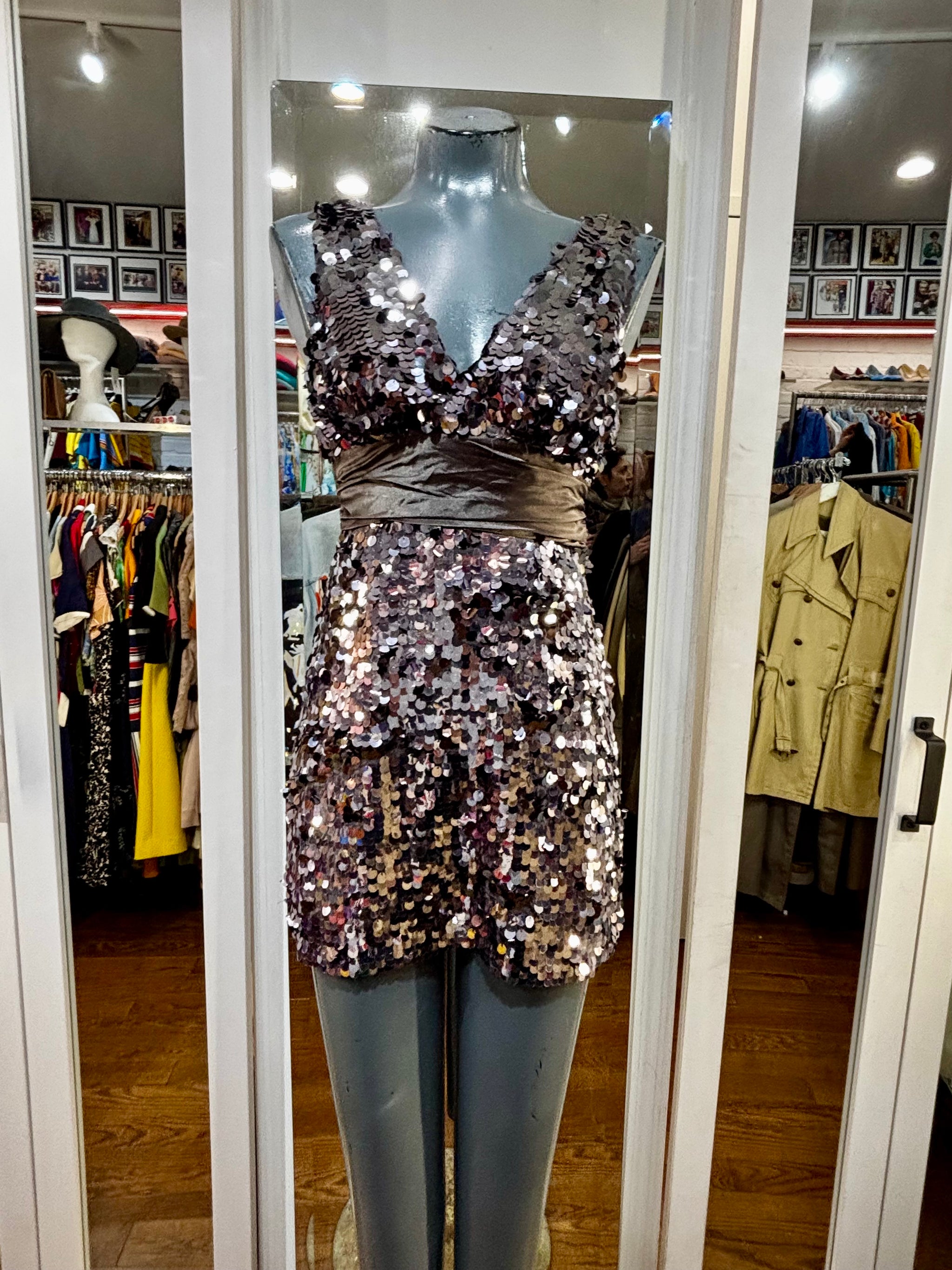 open lace back dress Aleta 1000 Metallic Short Sexy Gorgeous Beaded Cocktail Dress - Silver - Size 2