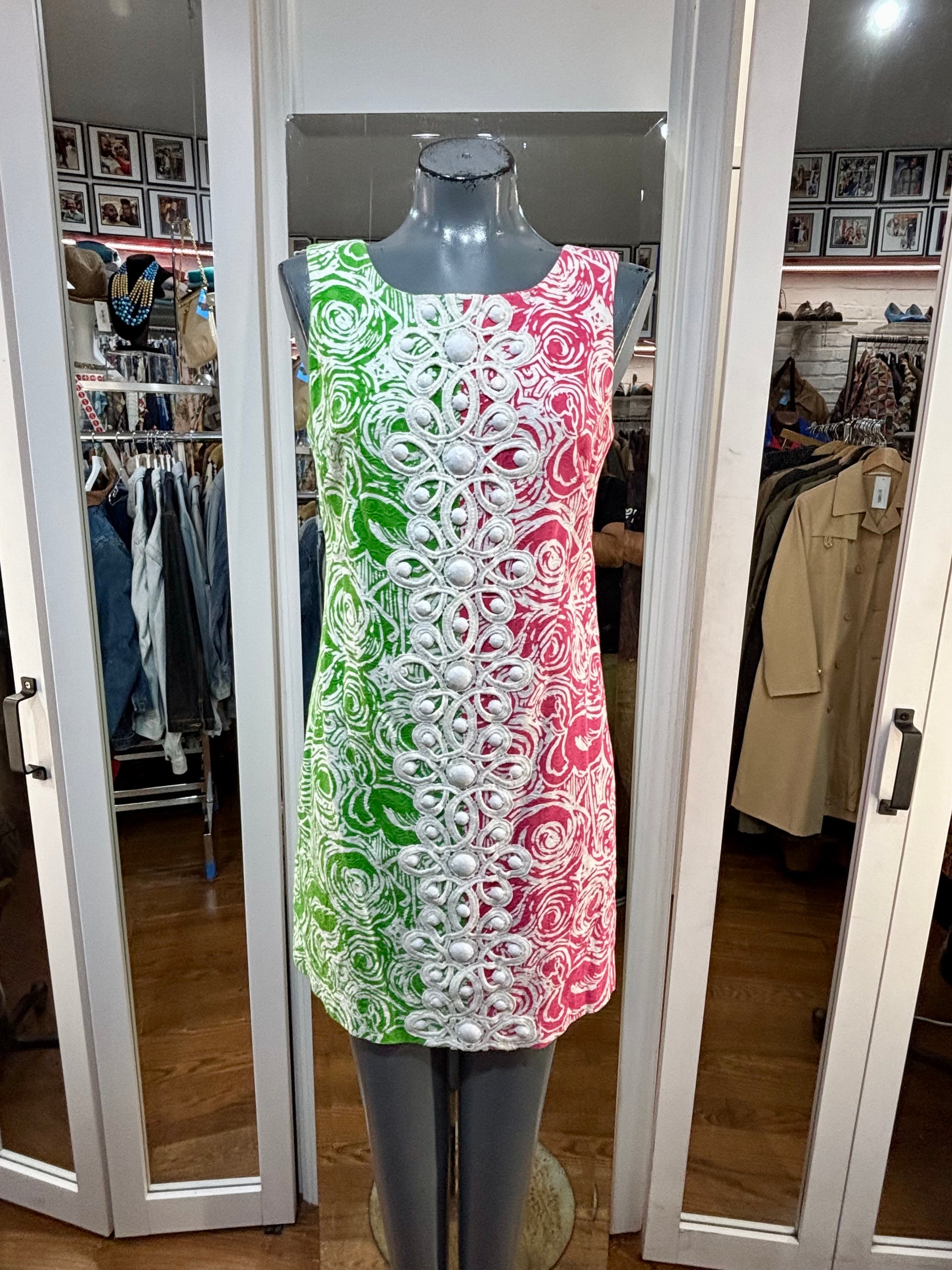 90s Green & Hot Pink With Embroidery Details Shift Dress By Lilly Pulitzer 90s Green & Hot Pink With Embroidery Details Shift Dress By Lilly Pulitzer