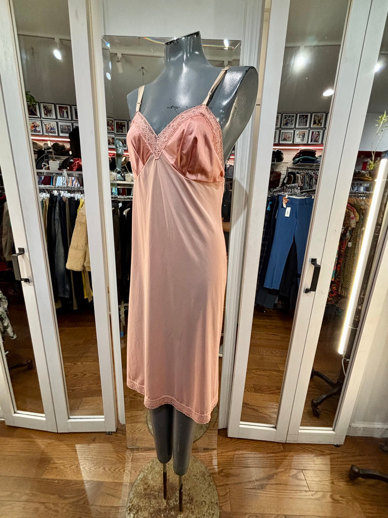 60's Salmon Slip Dress With Lace Detailing By Vanity Fair  Hamlets Vintage