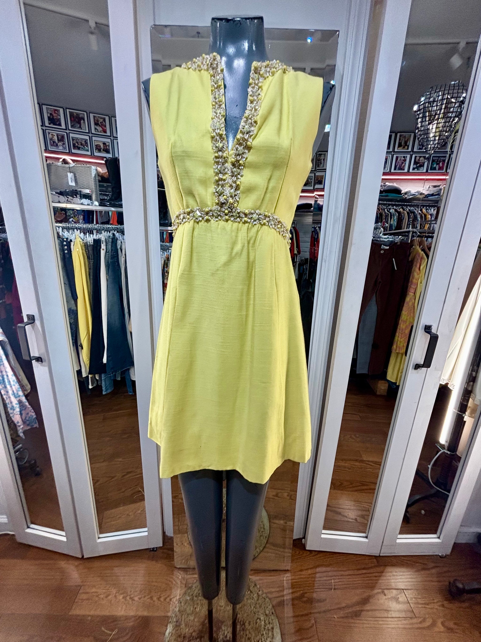 yellow empire waist dress Romantic Yellow Regency Era Embroidered Dress With Ruffle