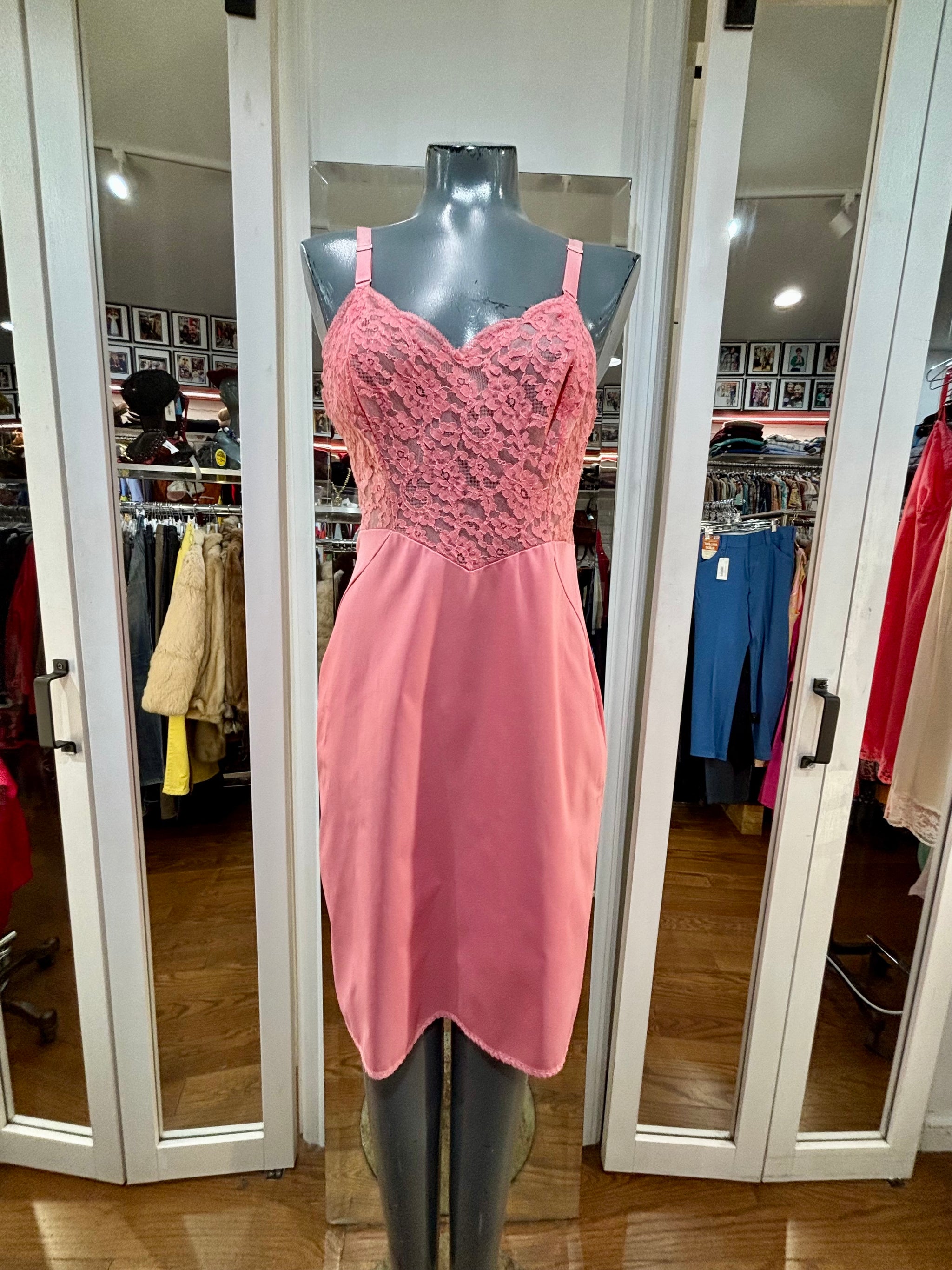 60's Pink Slip Dress With Lace Detailing By Komar Hamlets Vintage 60's Pink Slip Dress With Lace Detailing By Komar Hamlets Vintage