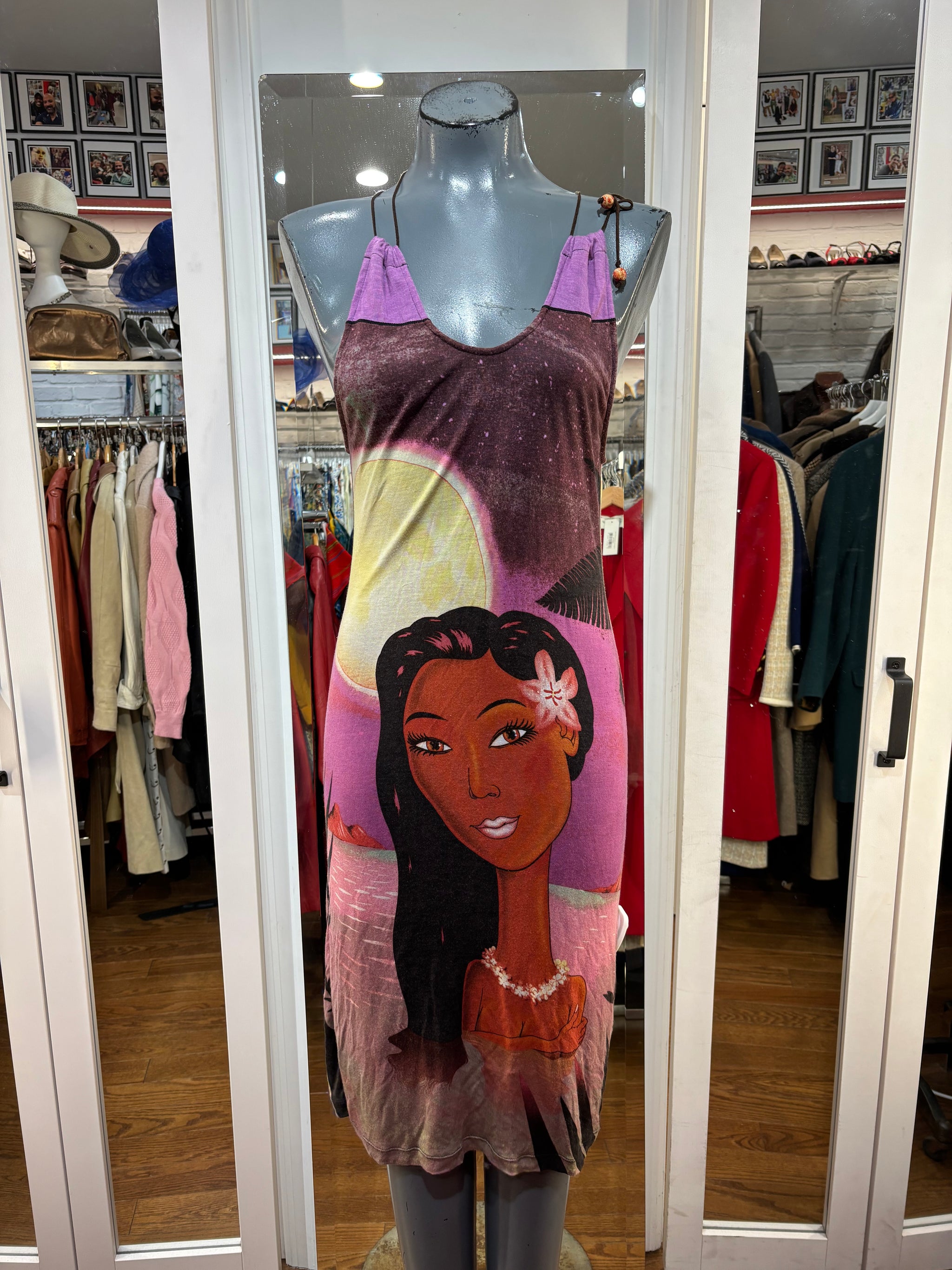 custo barcelona maxi dress 90’s Purple Multicolor Girl Print Summer Dress By Custo Barcelona