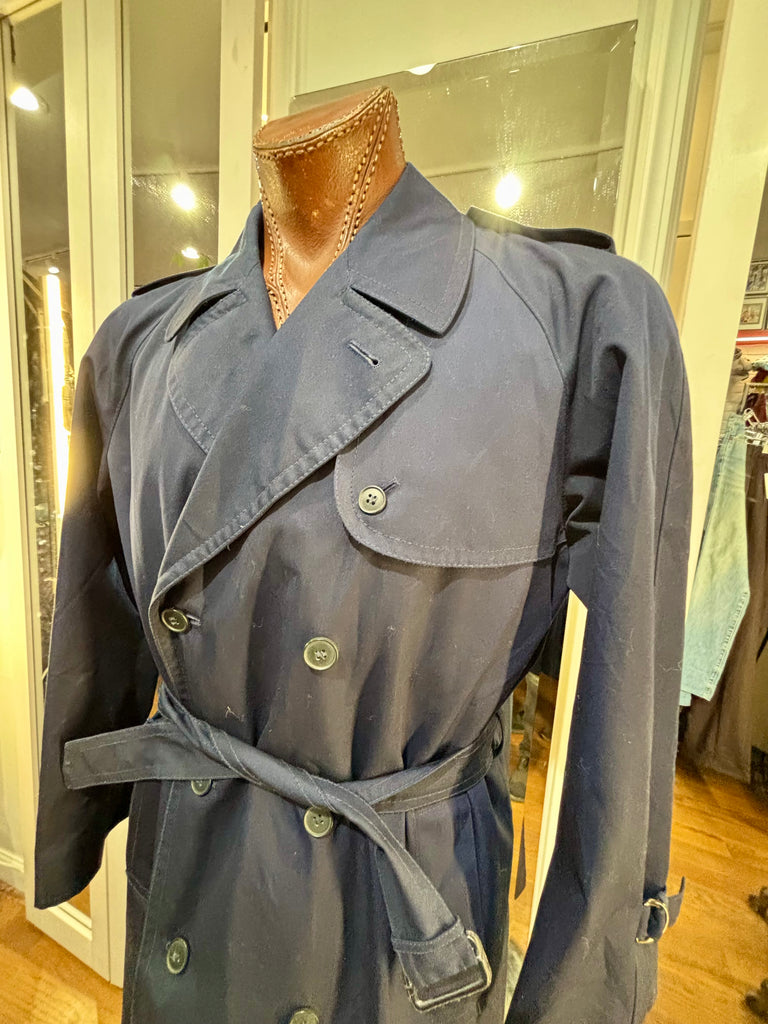 70's Euro vintageトレンチコート IMPER EUROPEO 80's Navy Blue Double Breasted Trench Jacket By Imper Europeo