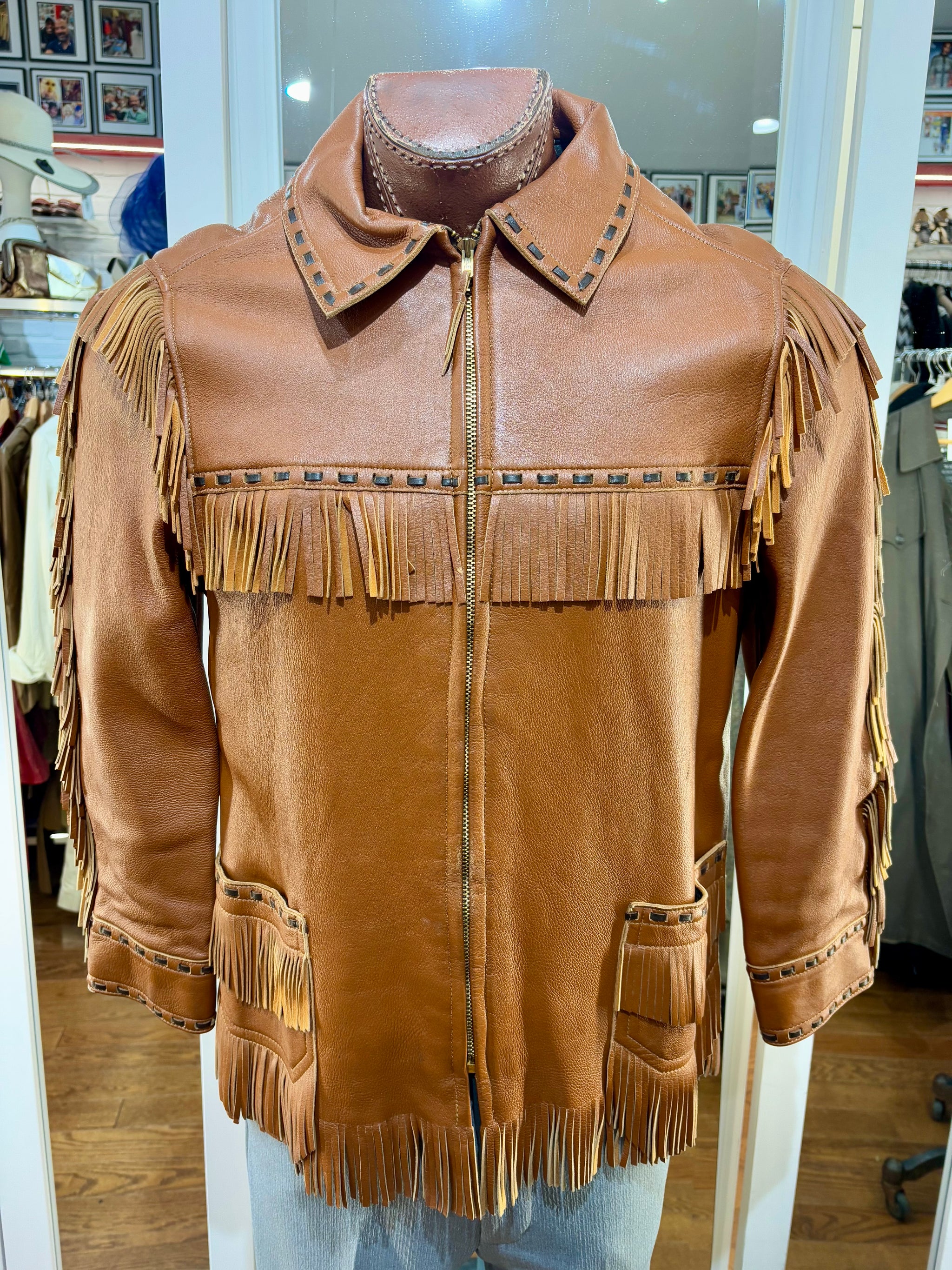 70's Brown And Black Fringe Leather Jacket By W. B. Place & Co