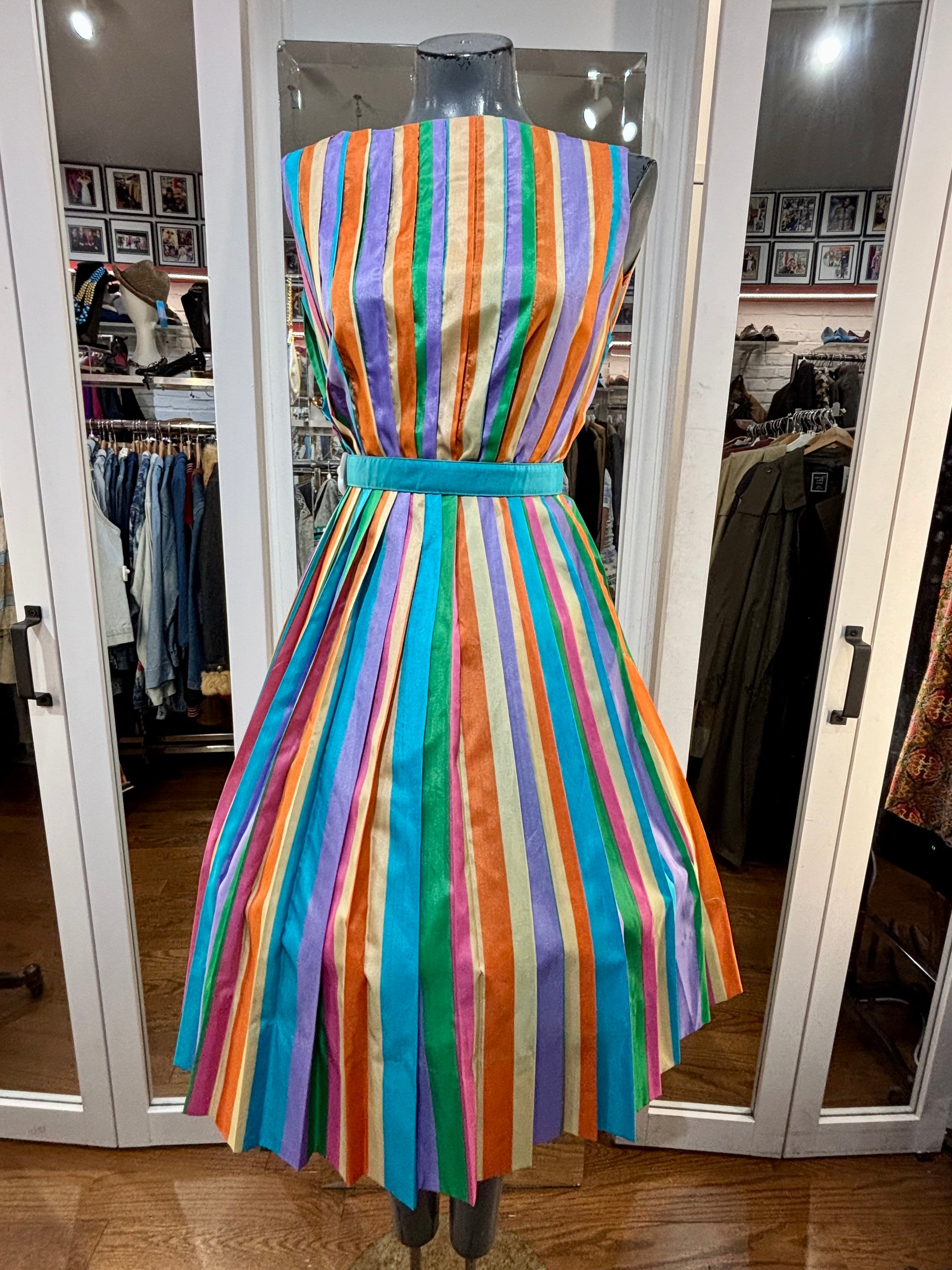 50s Turquoise Multicolor Candy Stripes Fit & Flare Dress By Jerry Gilden New York 50s Turquoise Multicolor Candy Stripes Fit & Flare Dress By Jerry Gilden New York