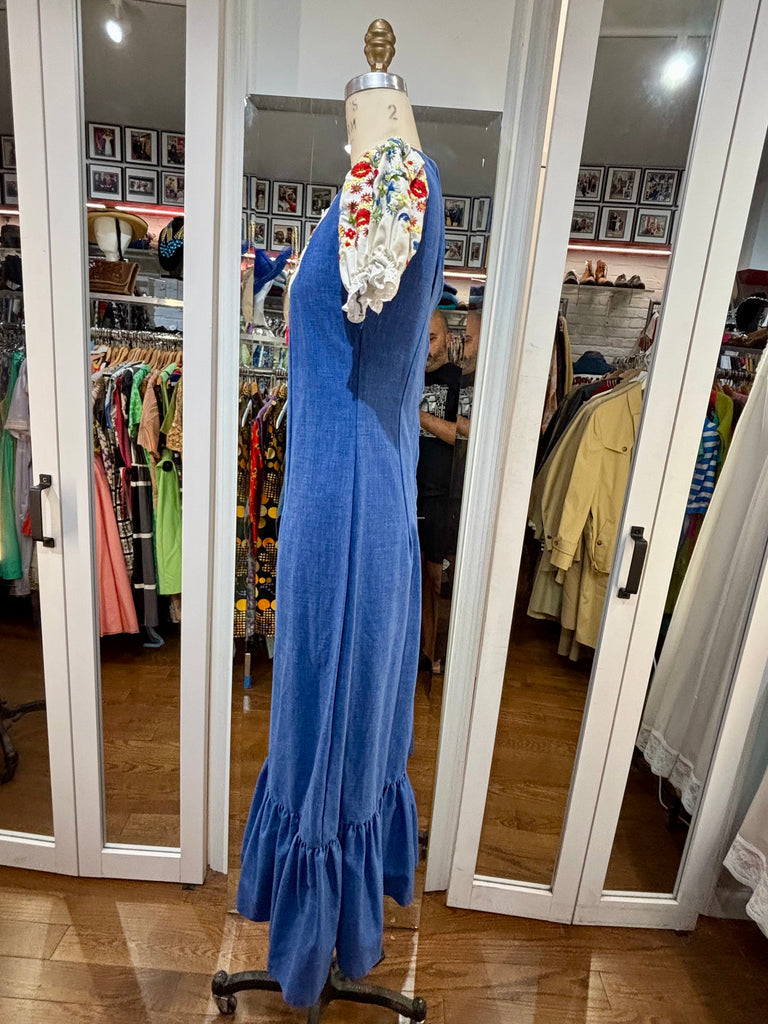 70's Blue Maxi Cotton Oktoberfest Style Dress Hamlets Vintage 70's Blue Maxi Cotton Oktoberfest Style Dress Hamlets Vintage
