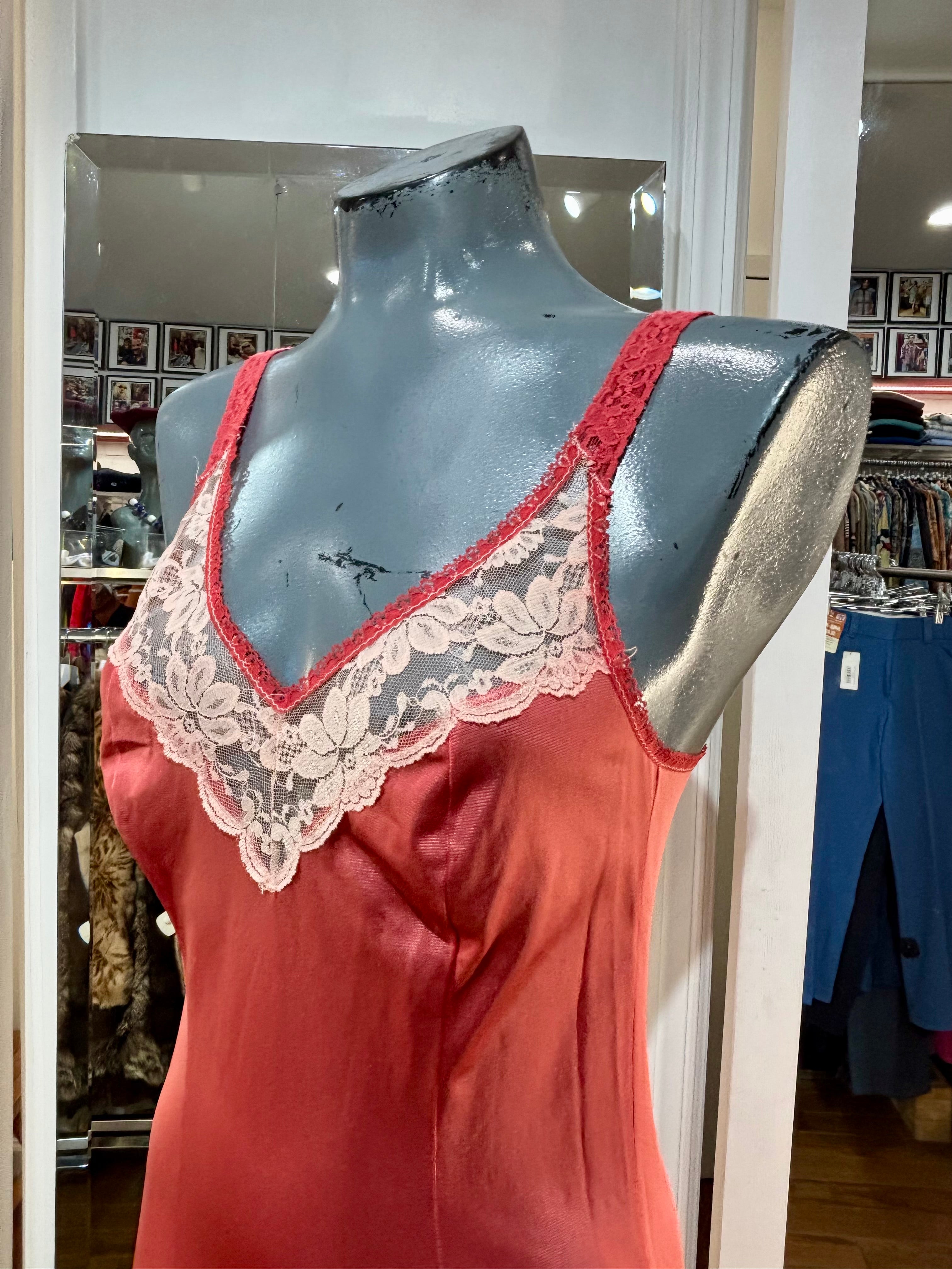 70's Red Slip Dress With Lace Detailing By Wise Buys / Maidenform – Hamlets  Vintage