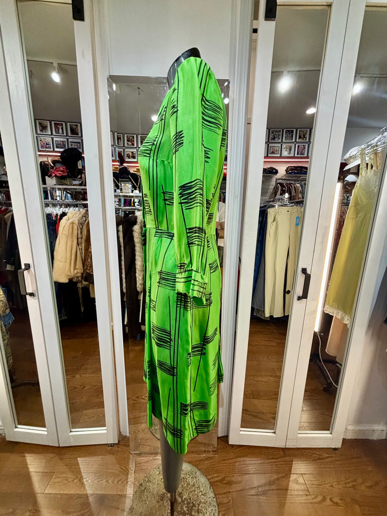 kelly green vintage dress 60's And Black Abstract Print Long Sleeves Fit And Flare D New Years Eve Dress