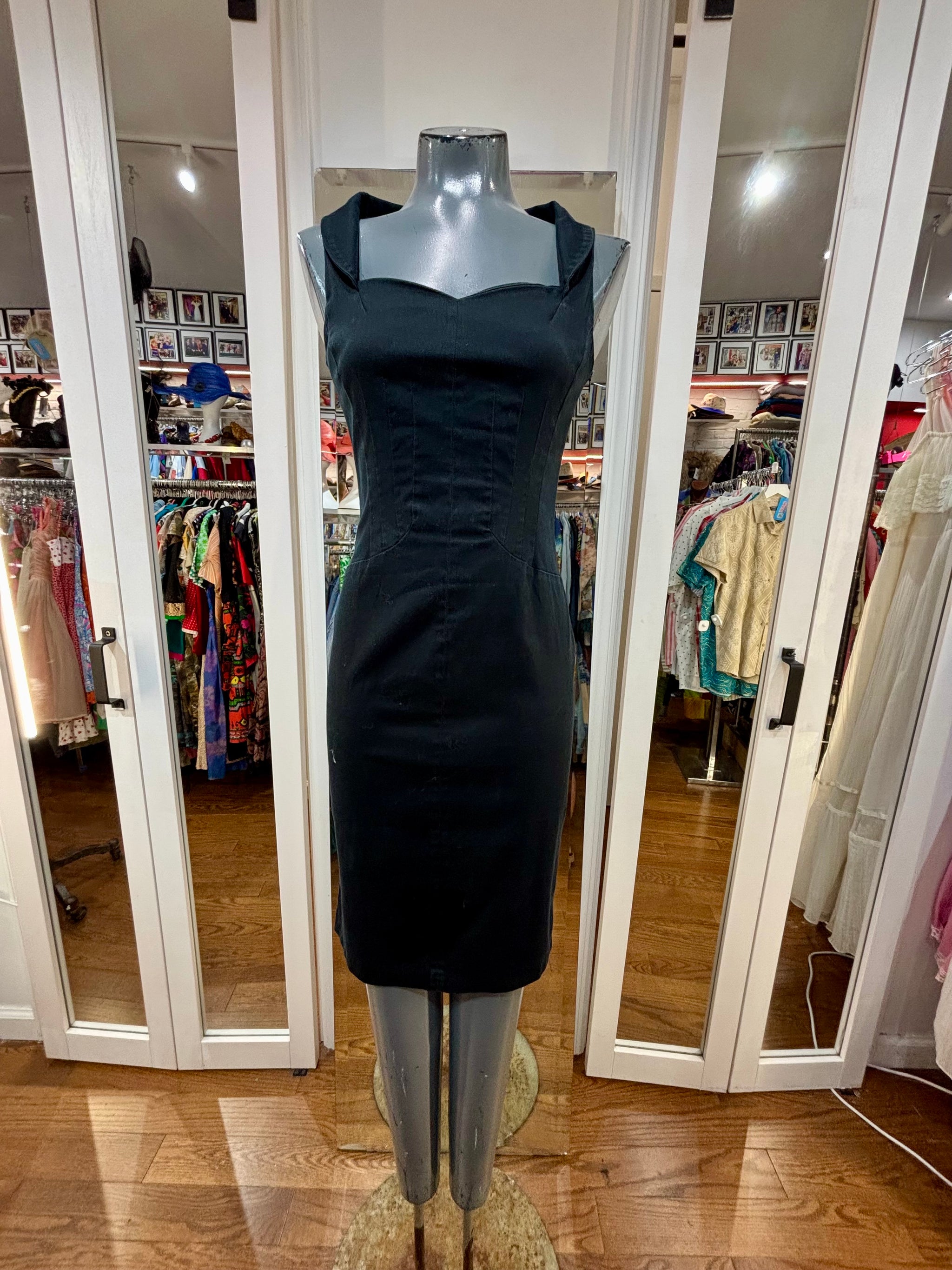 00's Black Stretchy Denim Body Con Dress By D & G – Hamlets Vintage
