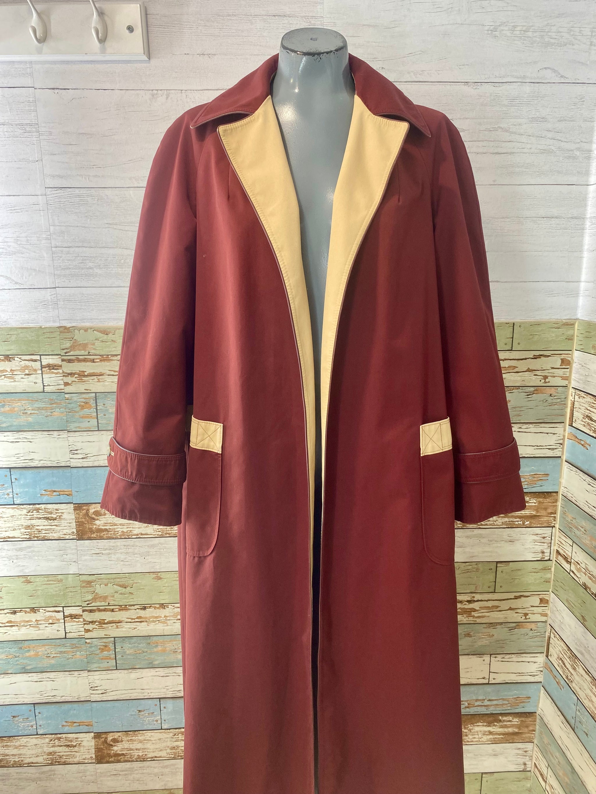 80's Burgundy Beige Reversible Trench Jacket By Etienne Aigner