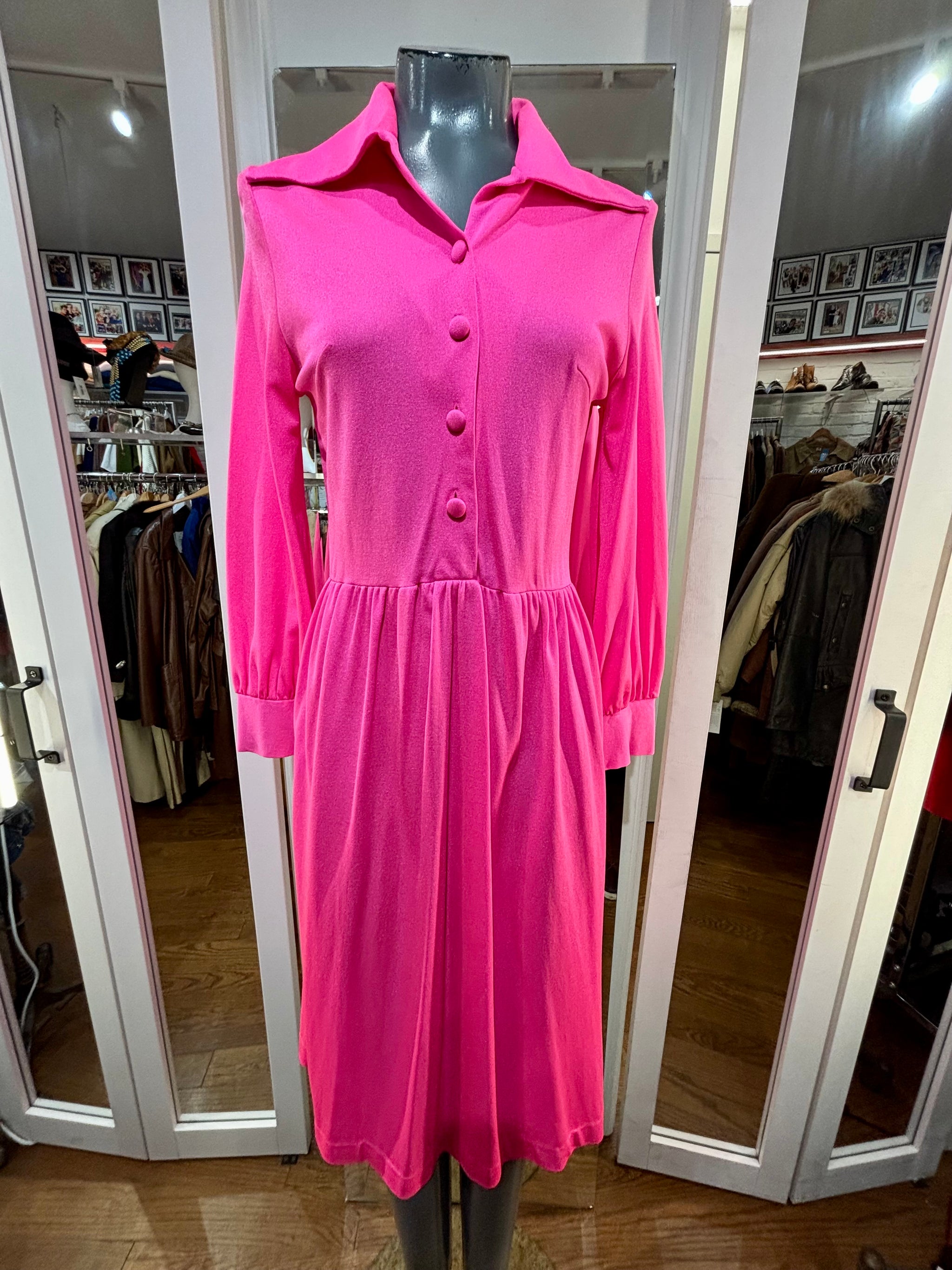 70's Hot Pink Long Sleeve Dress Hamlets Vintage 70's Hot Pink Long Sleeve Dress Hamlets Vintage