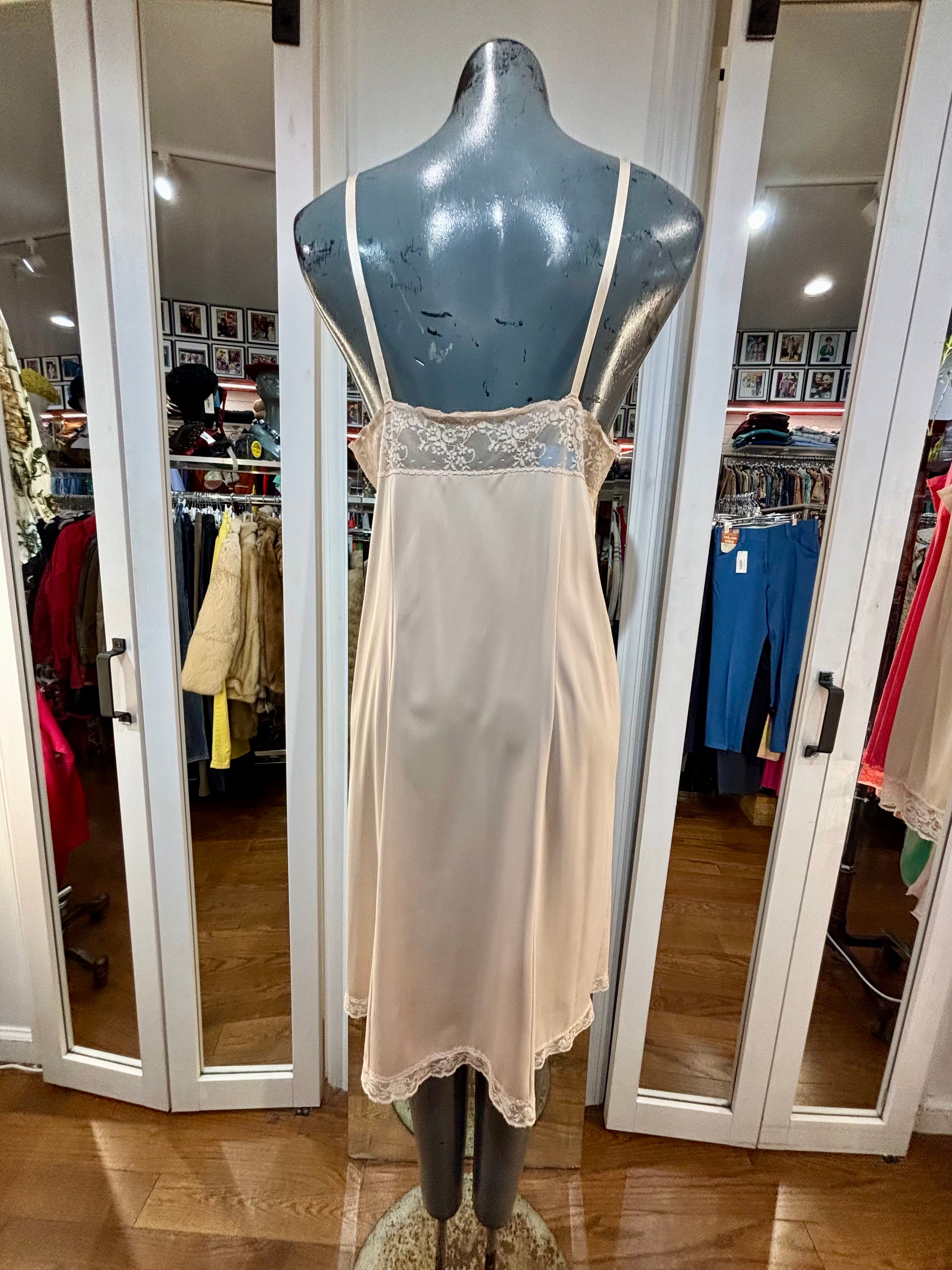 70's Beige Long Slip Dress With Lace Detailing By Undercover Wear Hamlets Vintage 70's Beige Long Slip Dress With Lace Detailing By Undercover Wear Hamlets Vintage