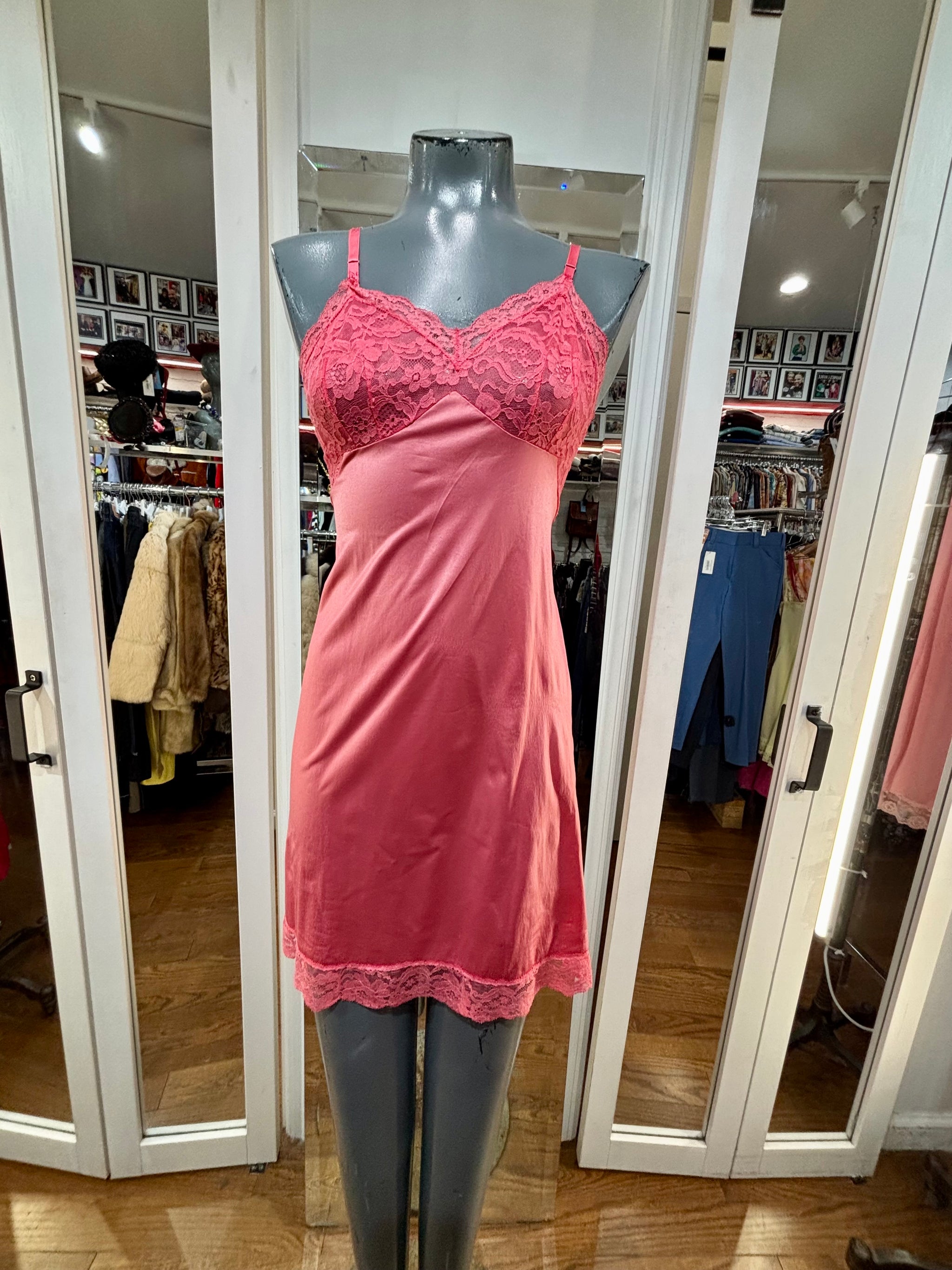 60's Pink Slip Dress With Lace Detailing Hamlets Vintage 60's Pink Slip Dress With Lace Detailing Hamlets Vintage
