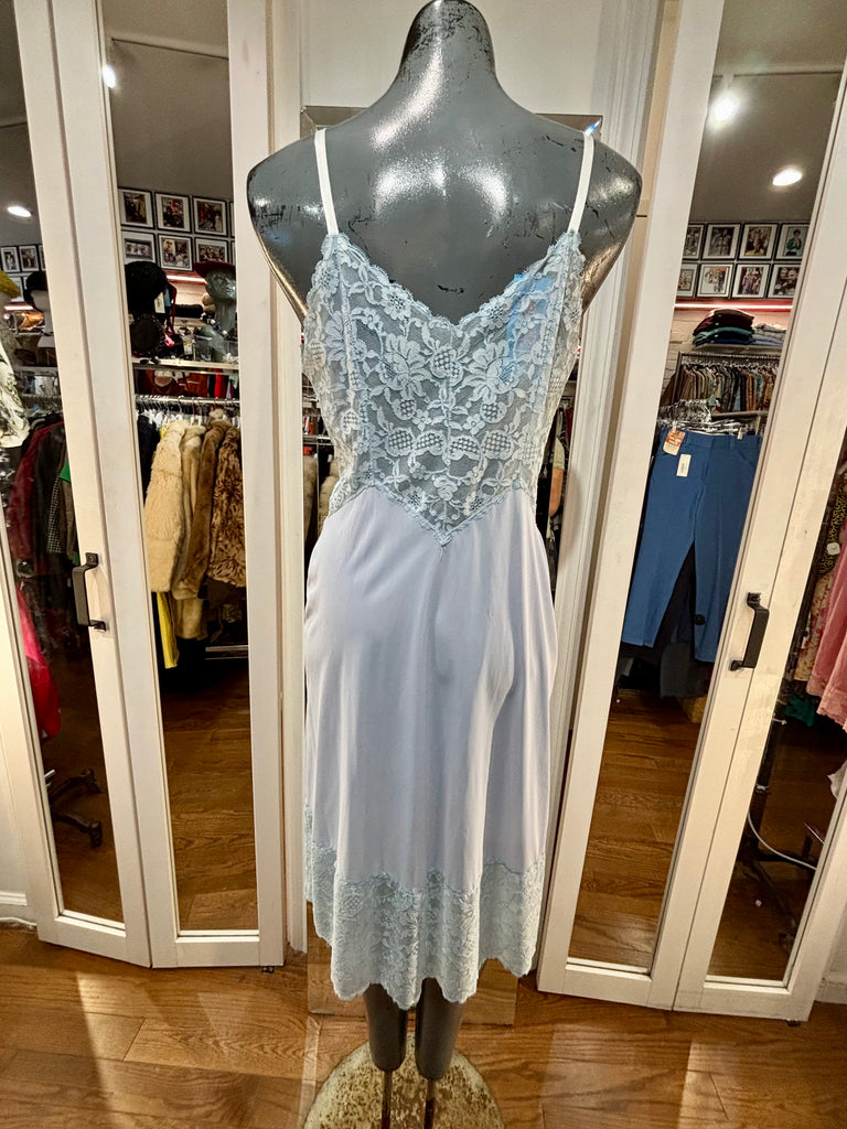 60’s Pastel Blue Slip Dress With Lace Detailing By Vanity Fair
