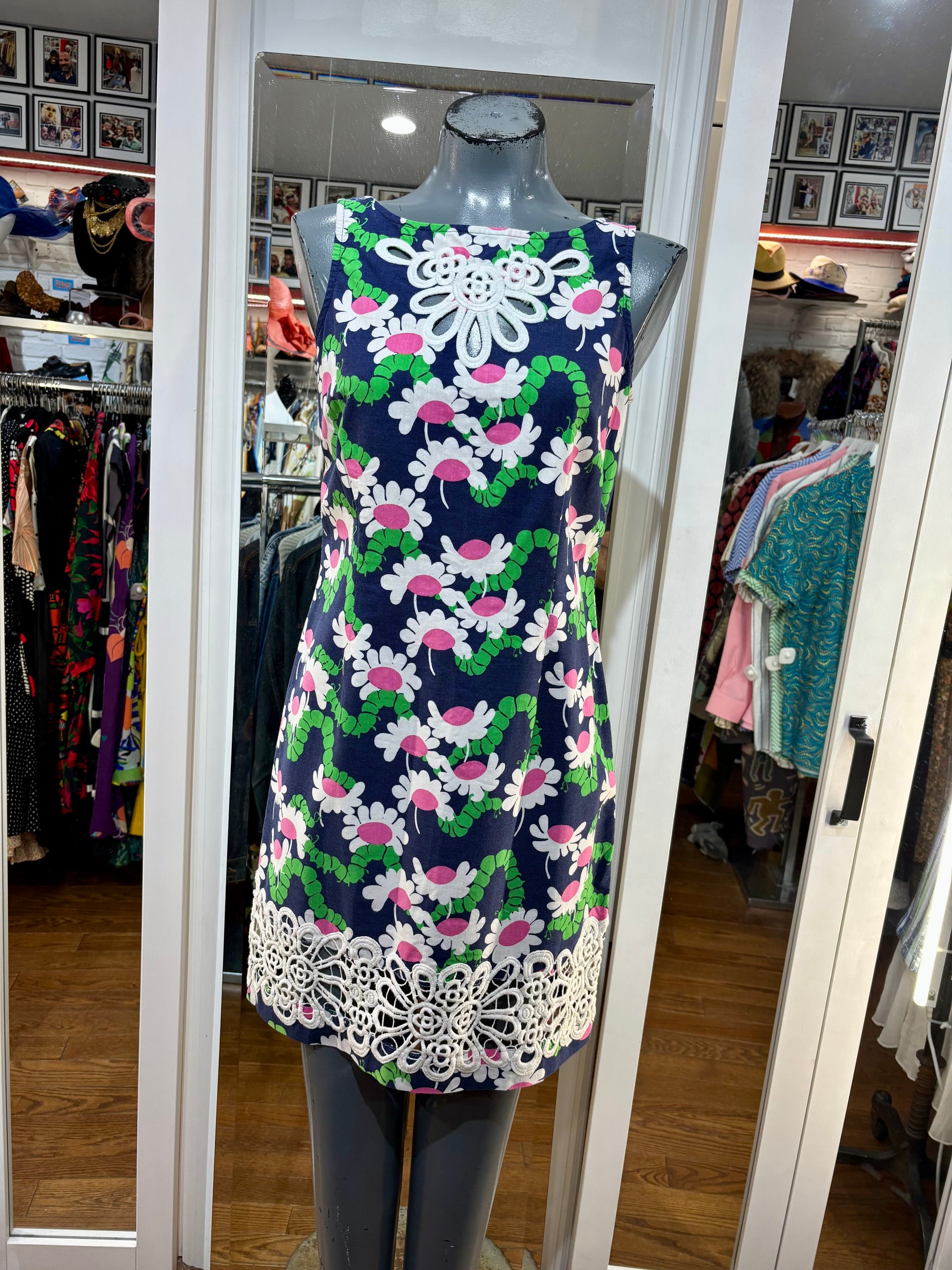 00’s Revival 60’s Navy Multicolor Flower Print Dress By Lilly Pulitzer