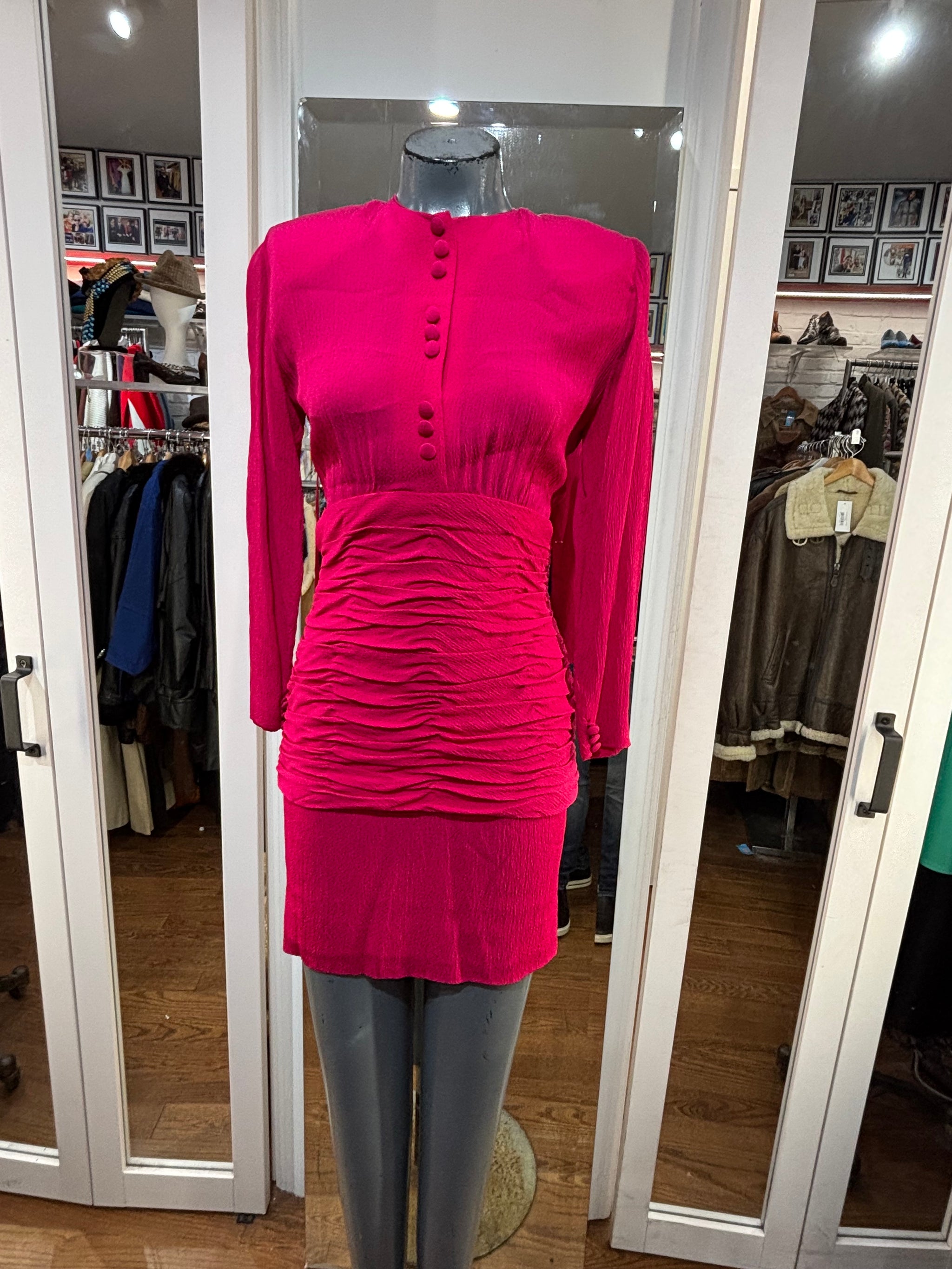 80's Hot Pink Long Sleeve Mini Dress Hamlets Vintage 80's Hot Pink Long Sleeve Mini Dress Hamlets Vintage