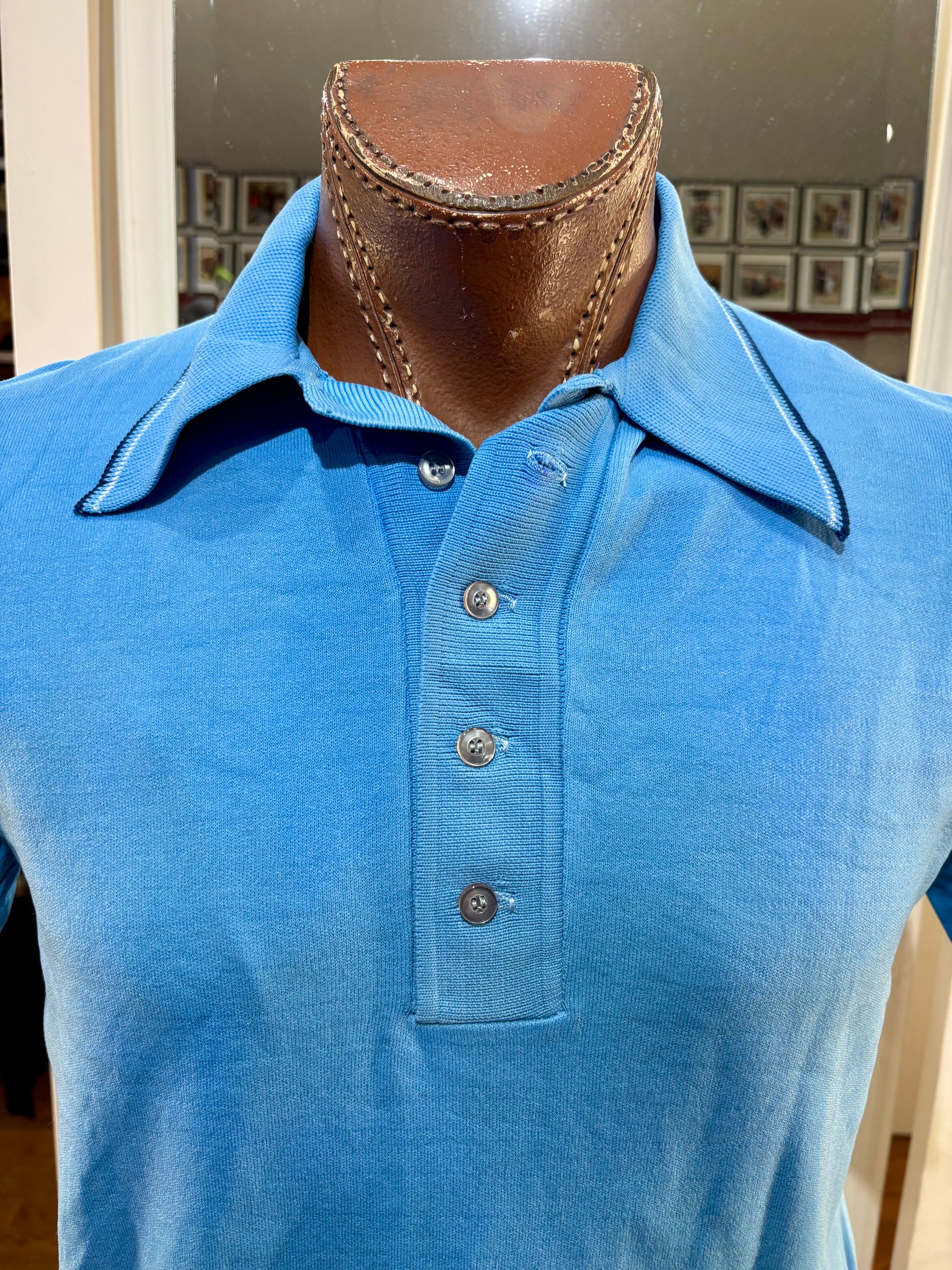 60's Light Blue Short Sleeve collared Ban Lon Pull By Clkll
